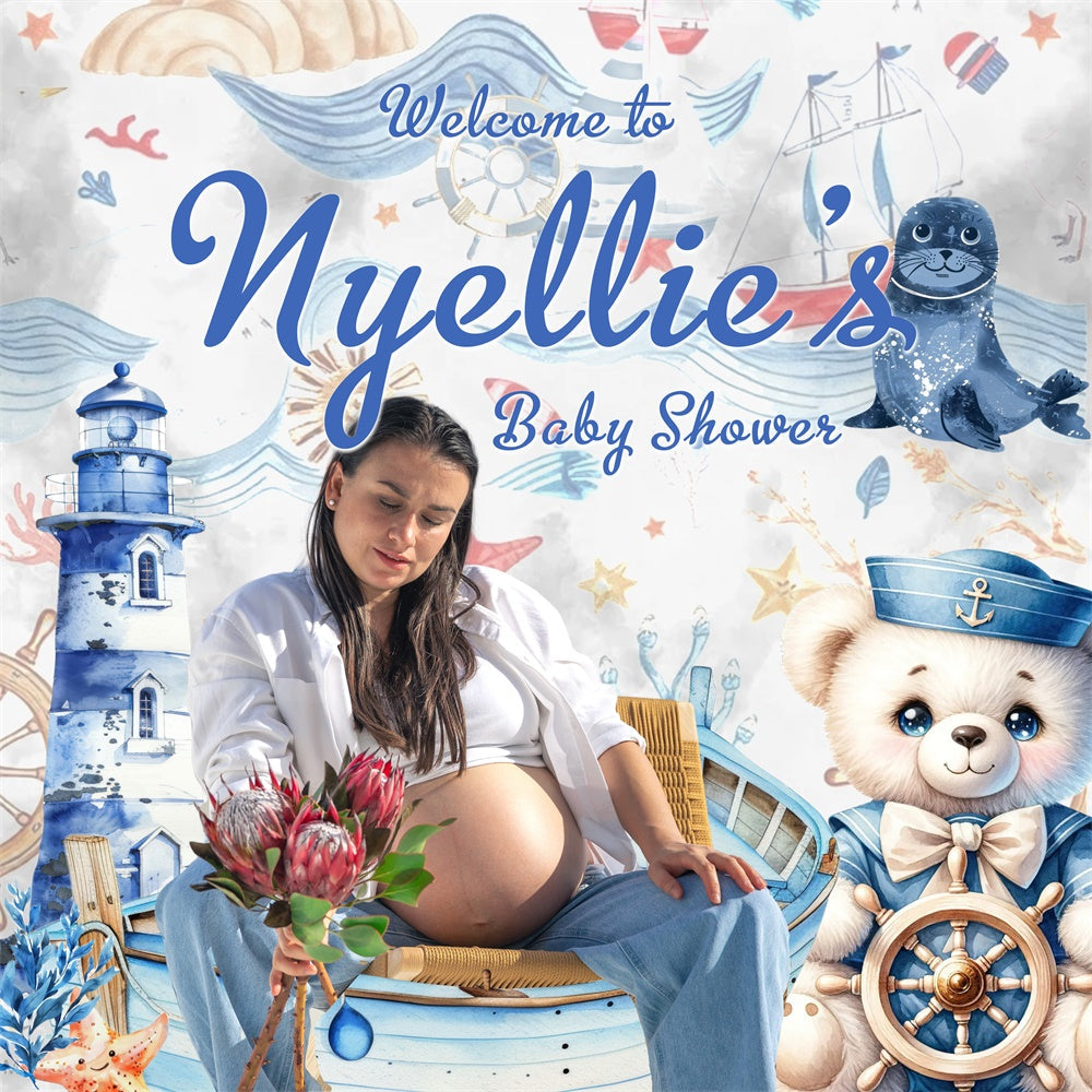 Backdrop For Baby Shower Nautical Adventure Customized Backdrop UK MRR7-4