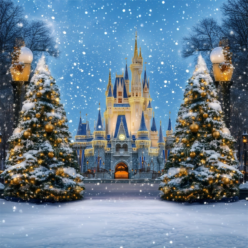 Christmas Tree Backdrop Enchanted Holiday Castle Backdrop UK MRR7-59