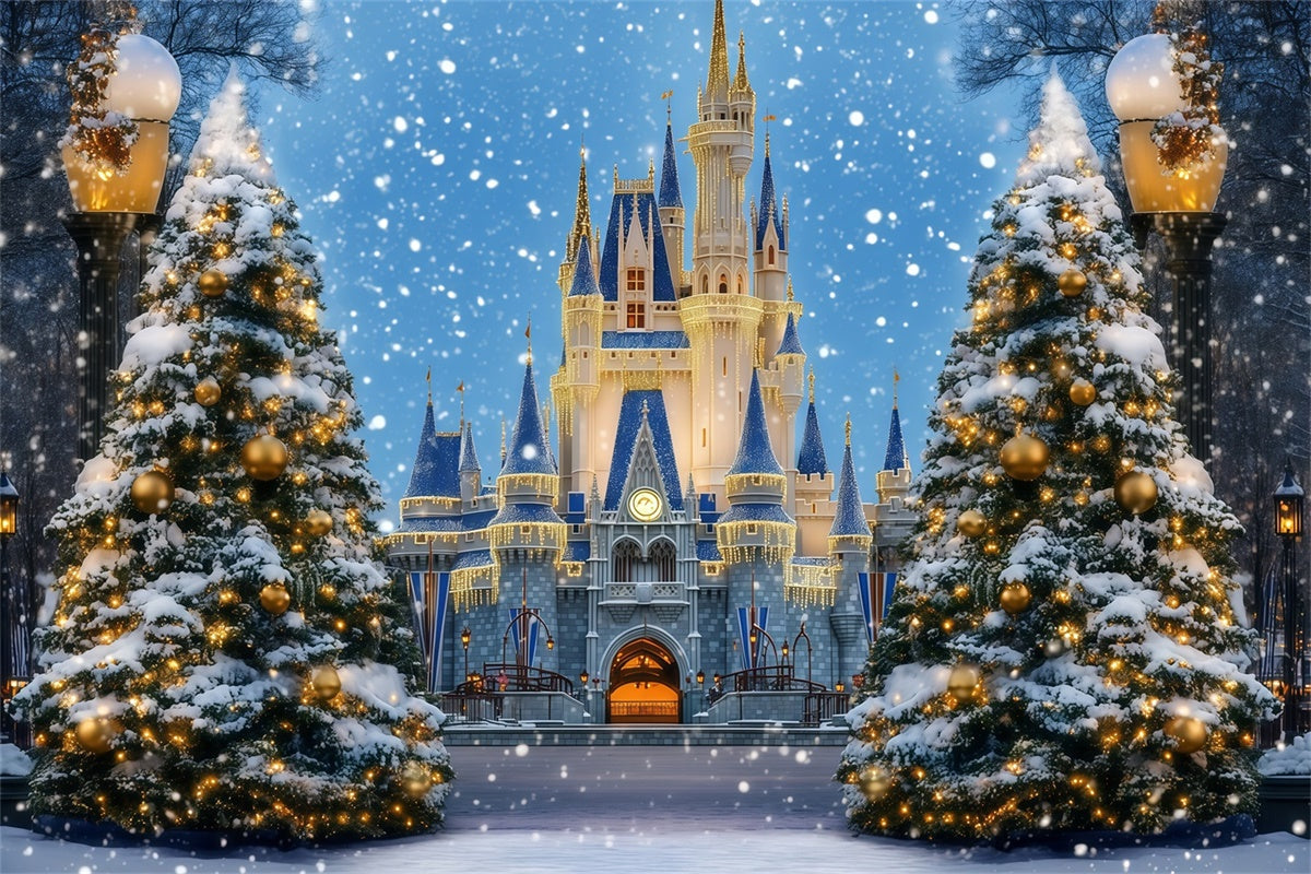 Christmas Tree Backdrop Enchanted Holiday Castle Backdrop UK MRR7-59