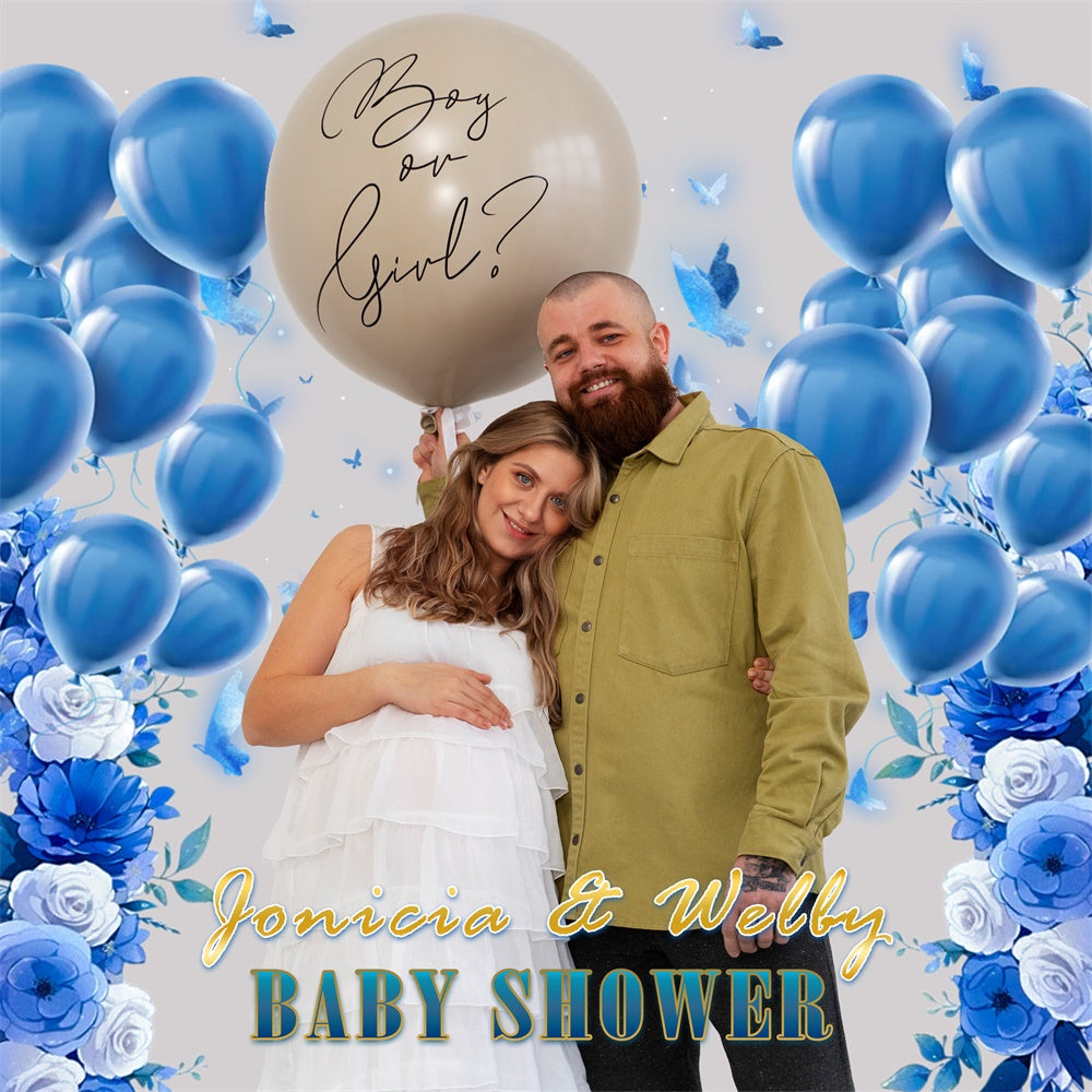 Baby Shower Backdrops Blue Bloom Balloon Personalized Backdrop UK MRR7-6