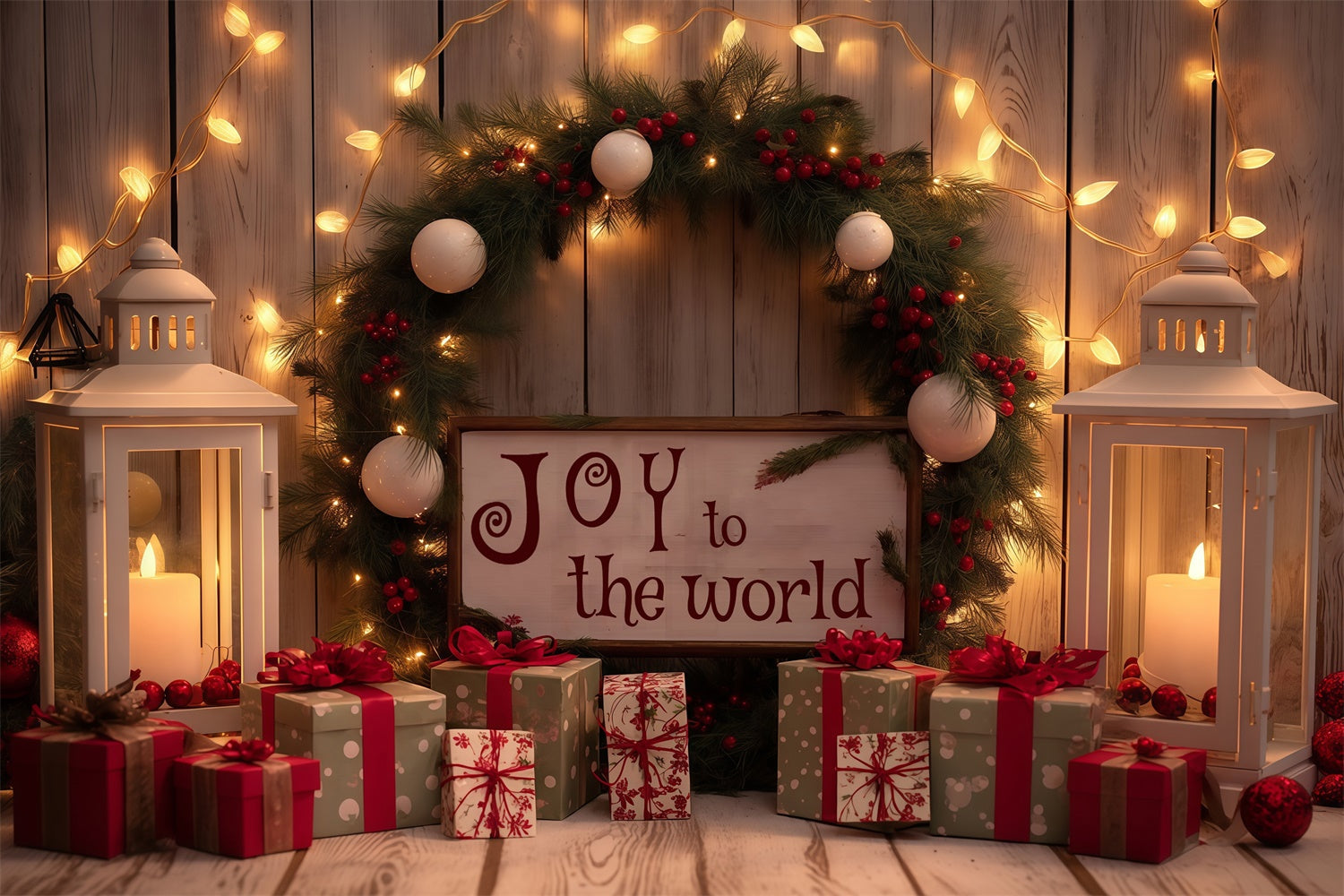 Xmas Backdrops Candle Light Pine Garland Backdrop UK MRR7-77