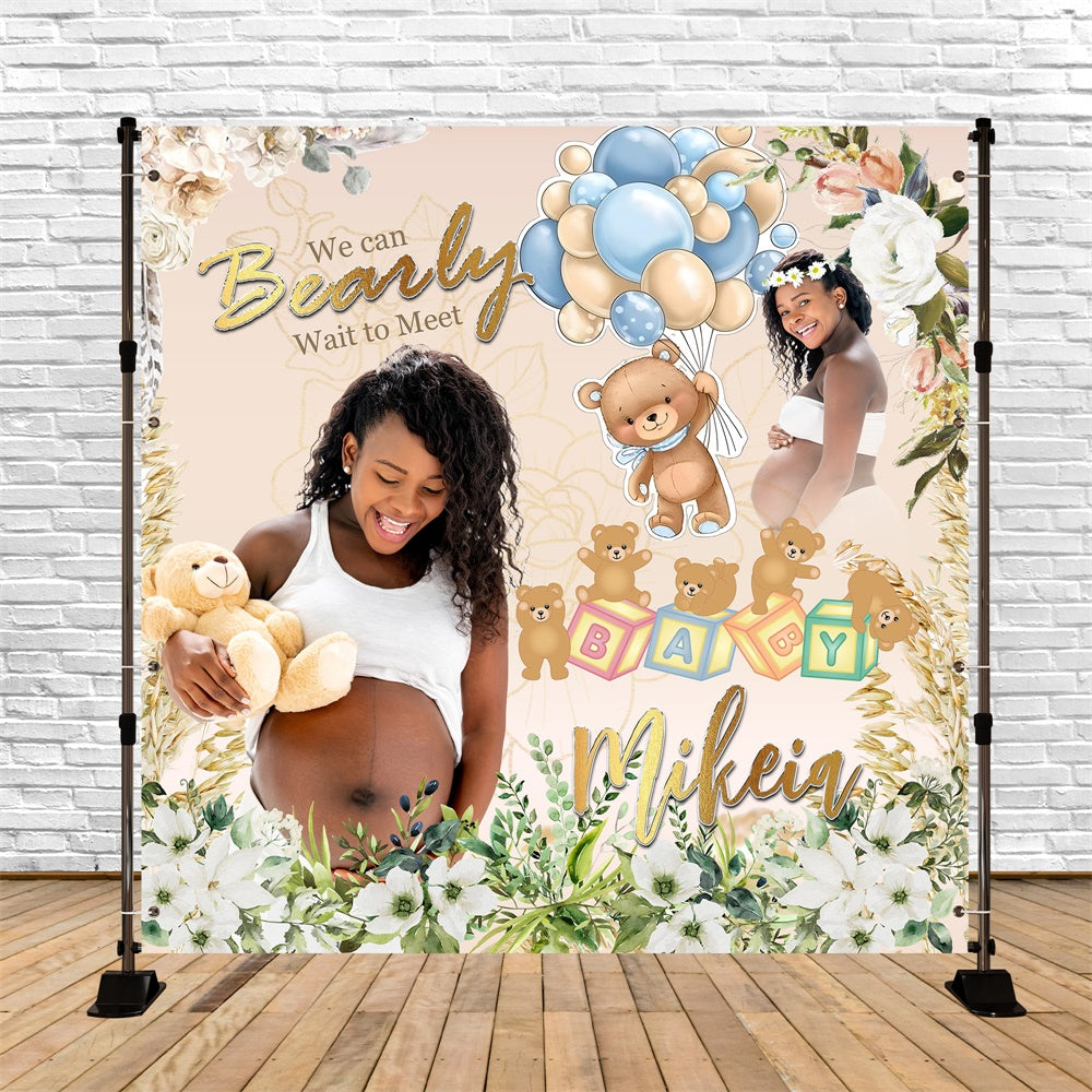 Backdrop For Baby Shower Floral Teddy Joy Customized Backdrop UK MRR7-9