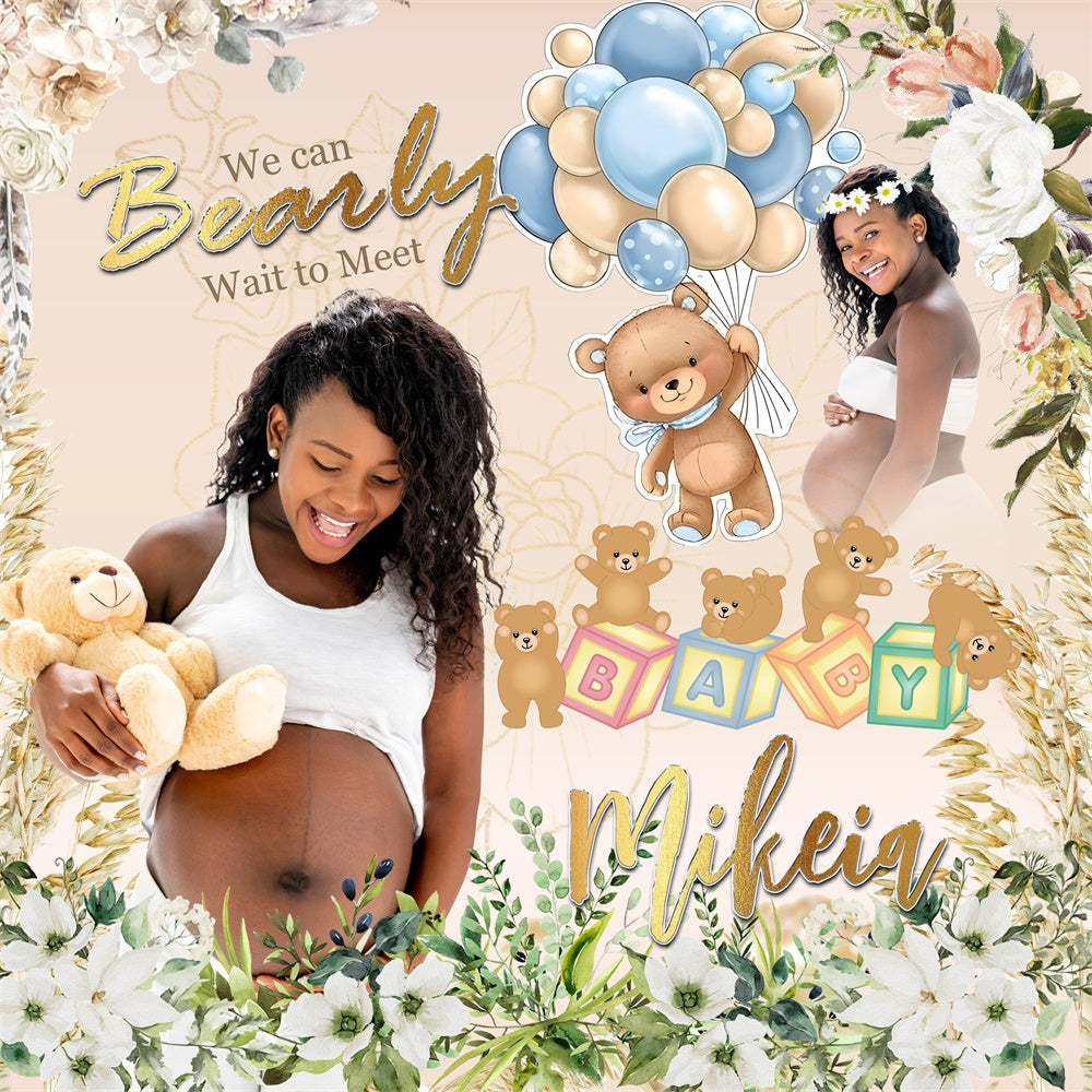 Backdrop For Baby Shower Floral Teddy Joy Customized Backdrop UK MRR7-9