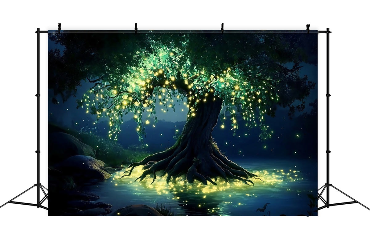Magical Forest Backdrop Nightlight Serenity Lake Backdrop UK MRR7-98