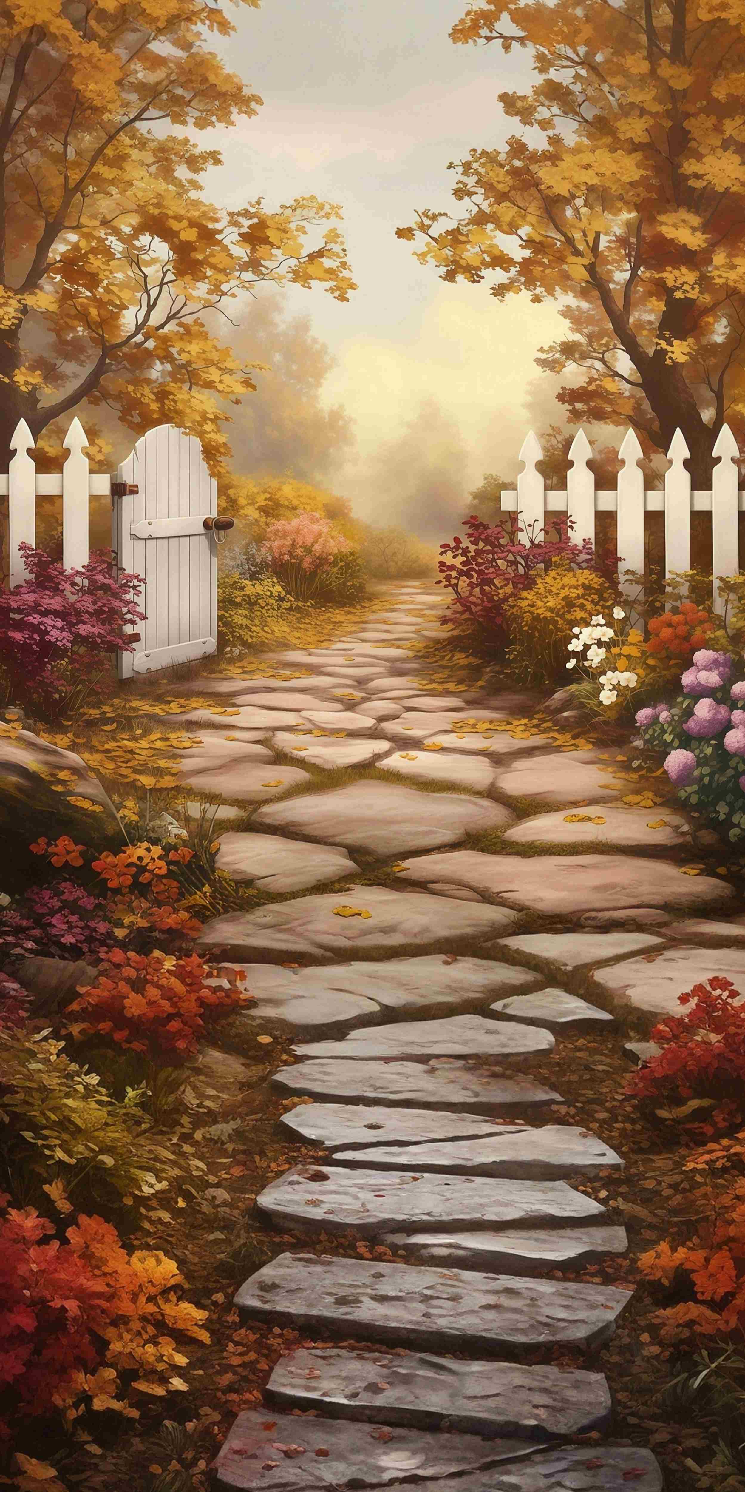Fall Backdrops White Fence Garden Pathway Sweep Backdro UK MRR8-100