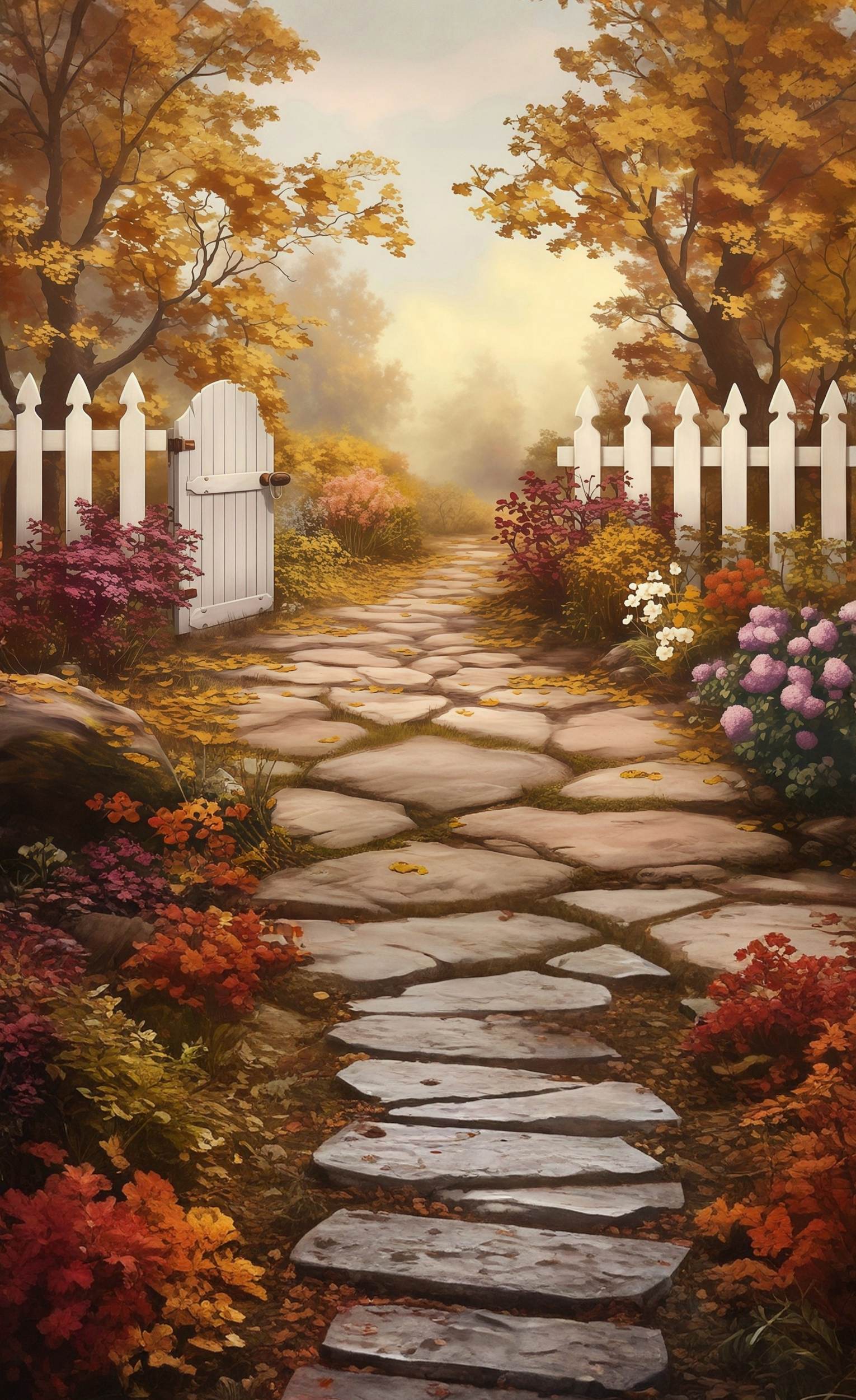 Fall Backdrops White Fence Garden Pathway Sweep Backdro UK MRR8-100