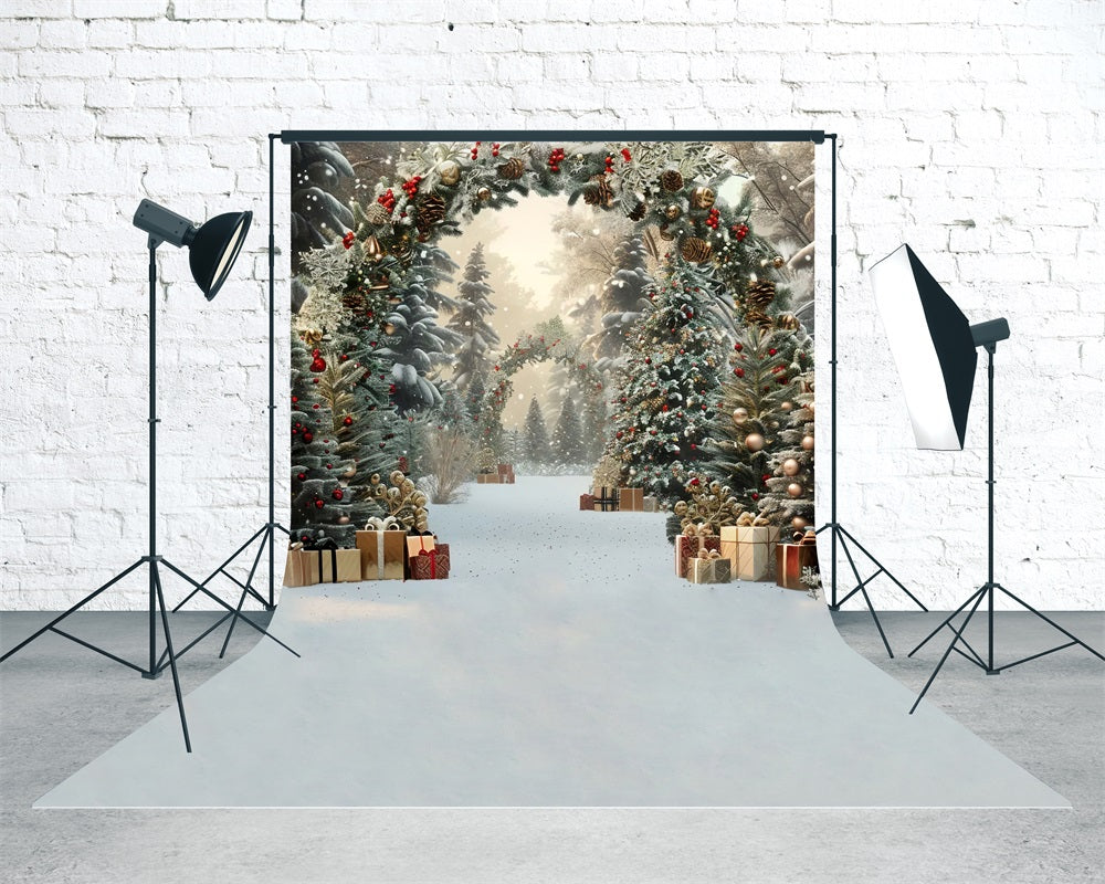 Christmas Tree Farm Backdrop Luxury Gold Gift Arch Christmas Backdrop UK MRR8-101