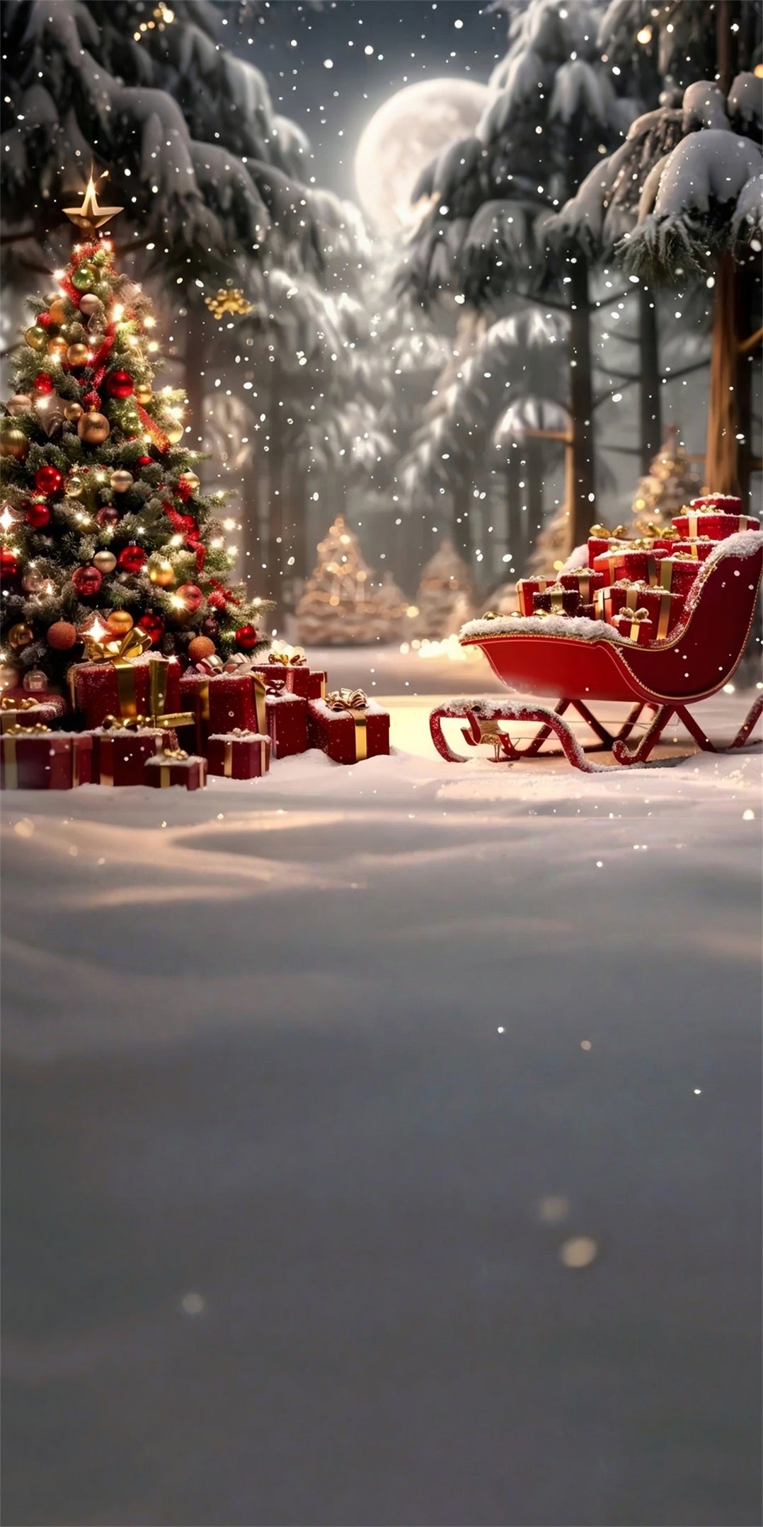 Christmas Tree Backdrop Red Gift Sleigh Christmas Eve Christmas Photo Backdrop UK MRR8-103