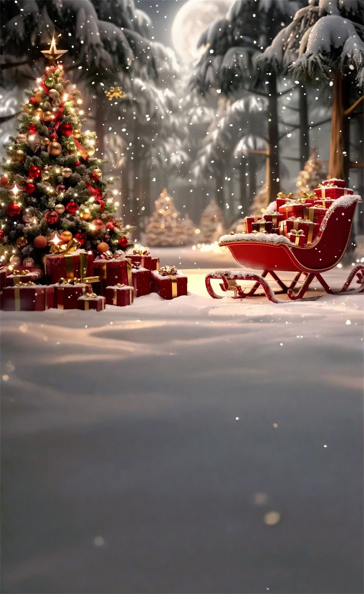 Christmas Tree Backdrop Red Gift Sleigh Christmas Eve Christmas Photo Backdrop UK MRR8-103