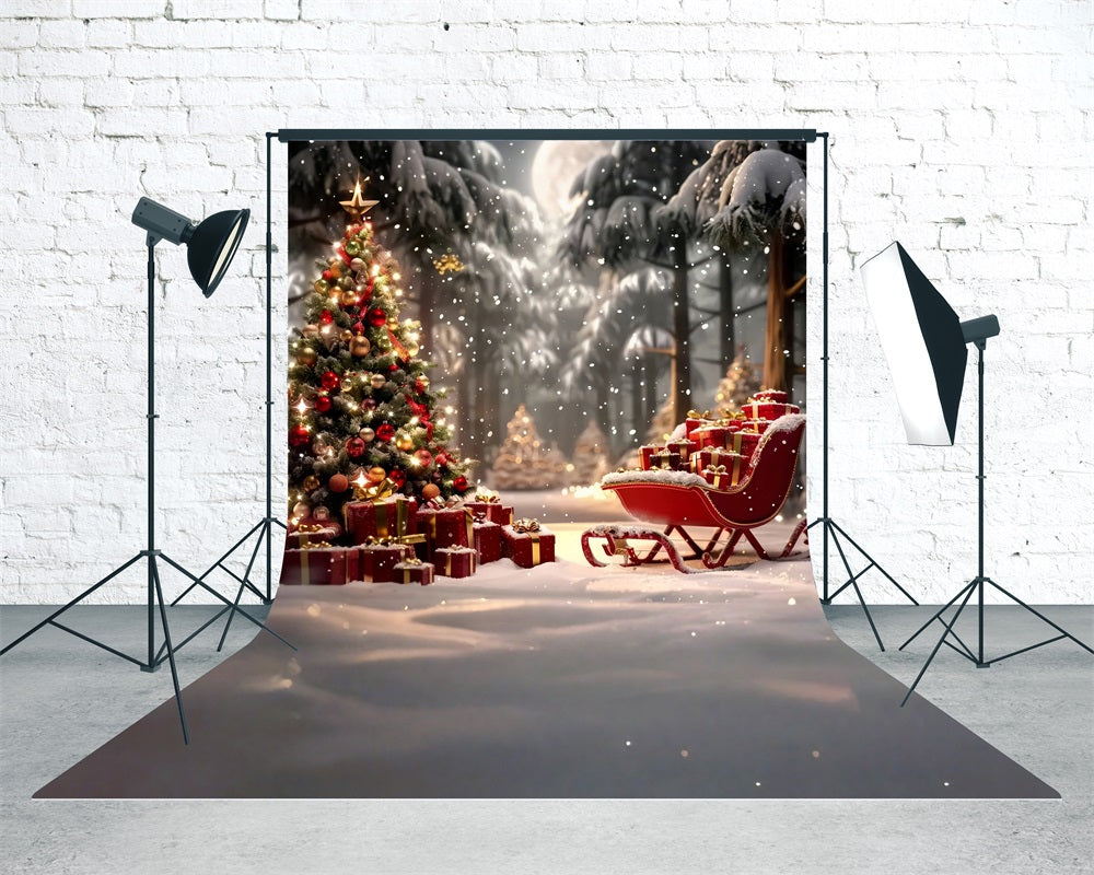 Christmas Tree Backdrop Red Gift Sleigh Christmas Eve Christmas Photo Backdrop UK MRR8-103