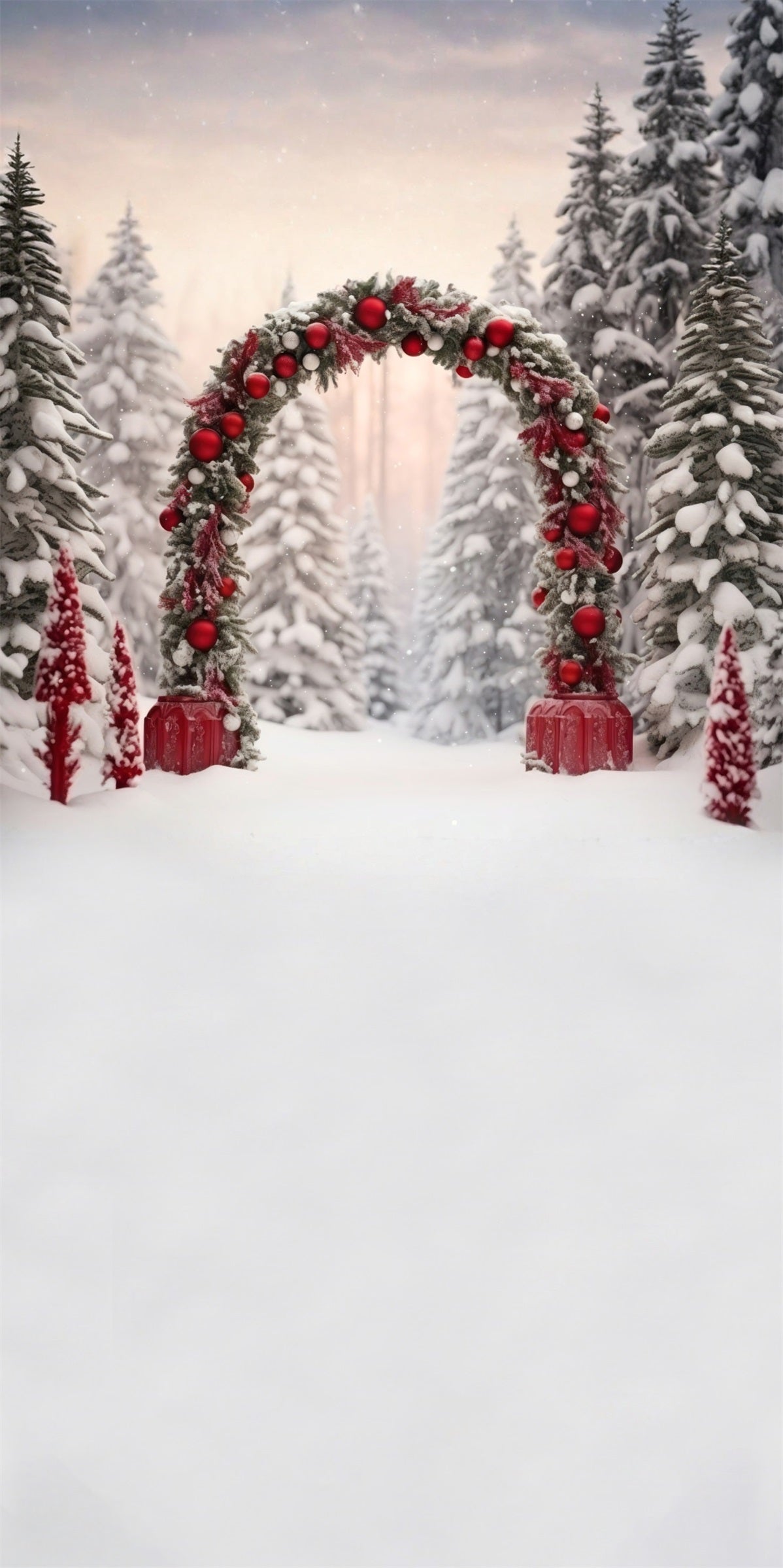 Christmas Tree Farm Backdrop Red Ball Arch Cedar Grove Christmas Backdrop for Photos UK MRR8-104