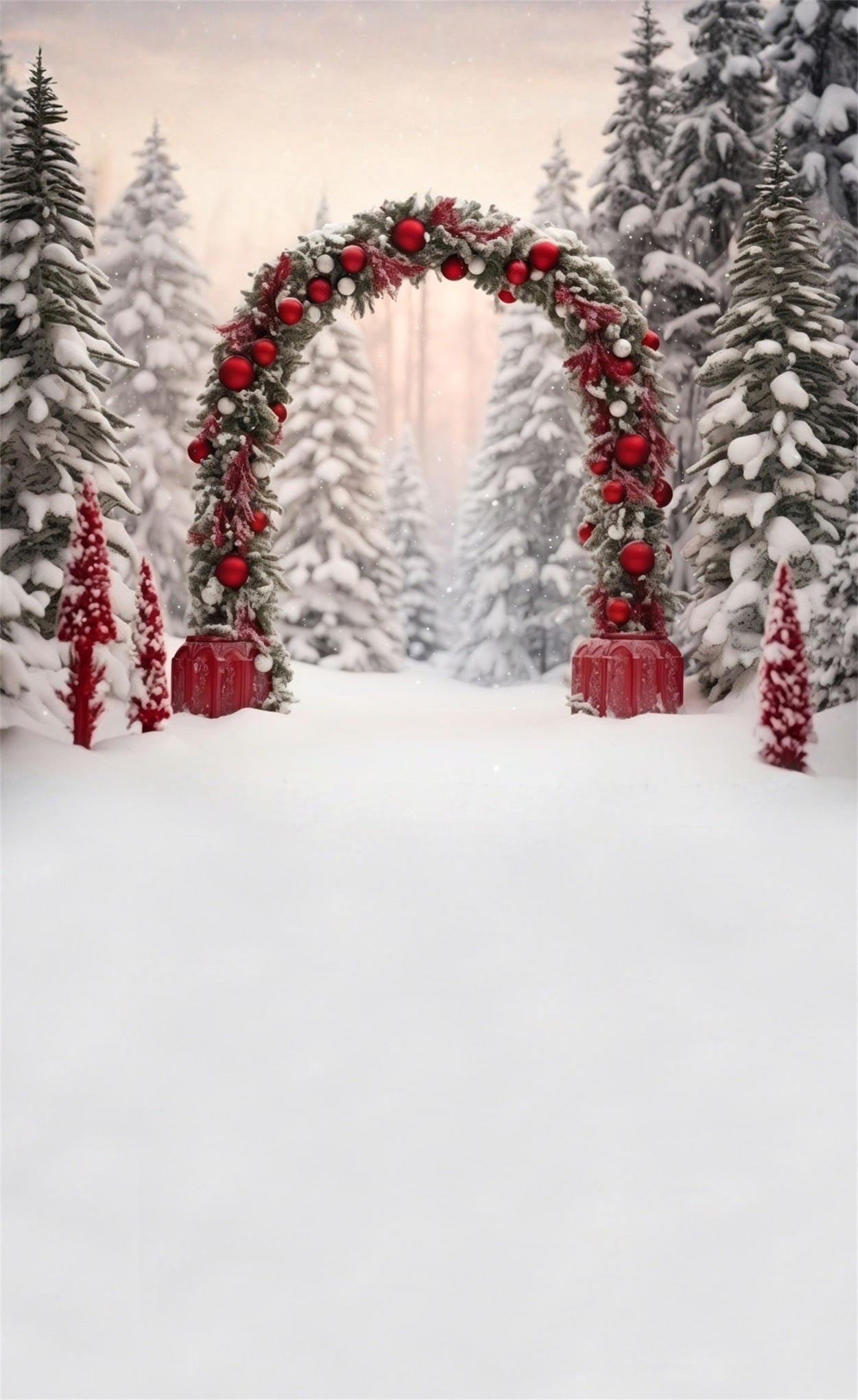 Christmas Tree Farm Backdrop Red Ball Arch Cedar Grove Christmas Backdrop for Photos UK MRR8-104