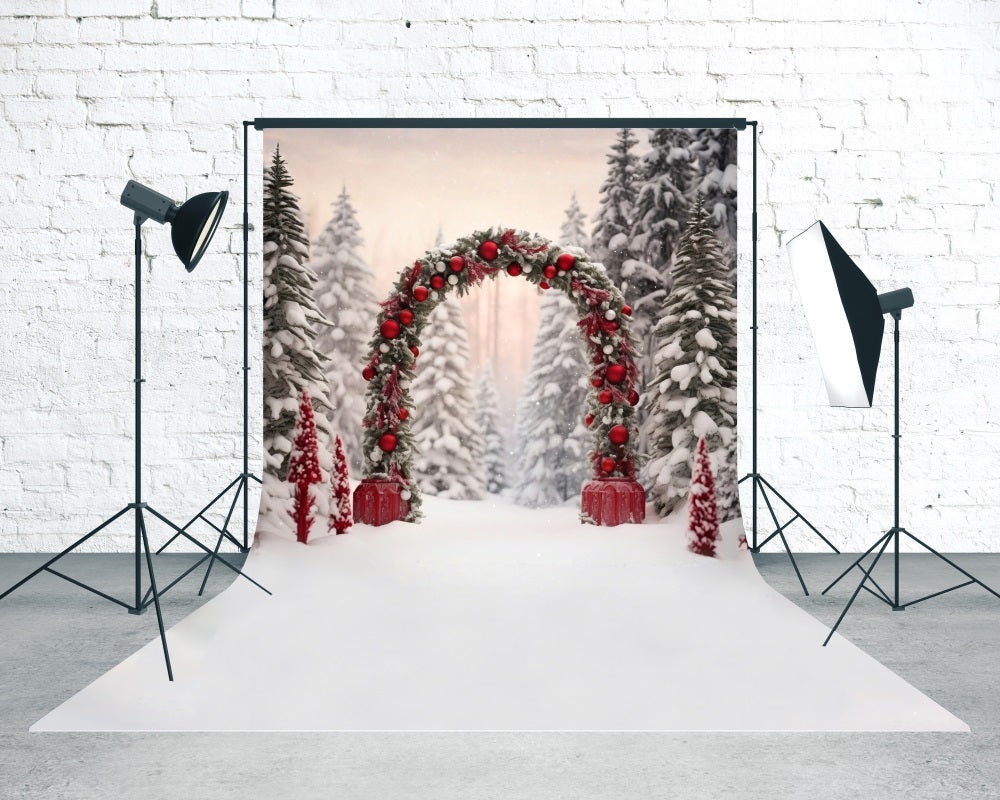 Christmas Tree Farm Backdrop Red Ball Arch Cedar Grove Christmas Backdrop for Photos UK MRR8-104