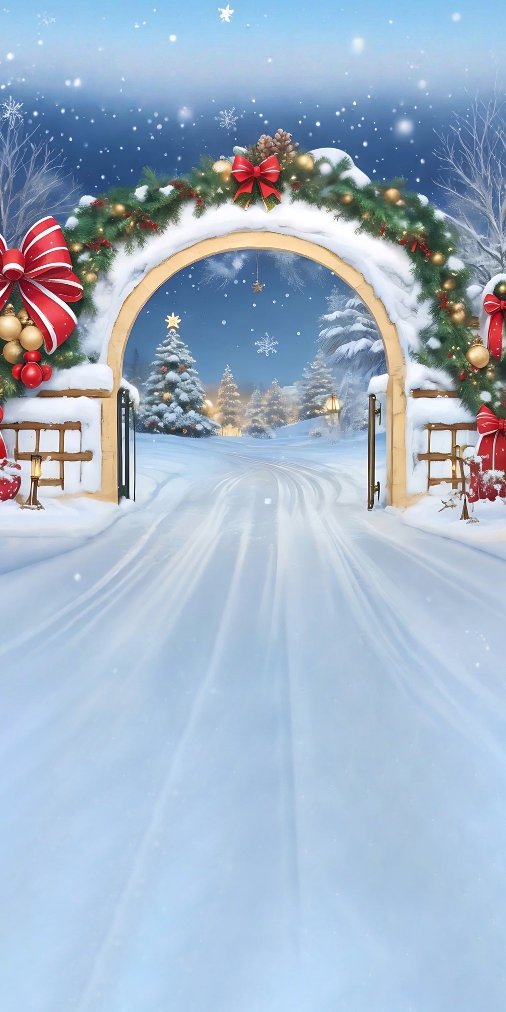 Holiday Backdrop Falling Snow Red Bow Arch Christmas Backdrops for Photography UK MRR8-105