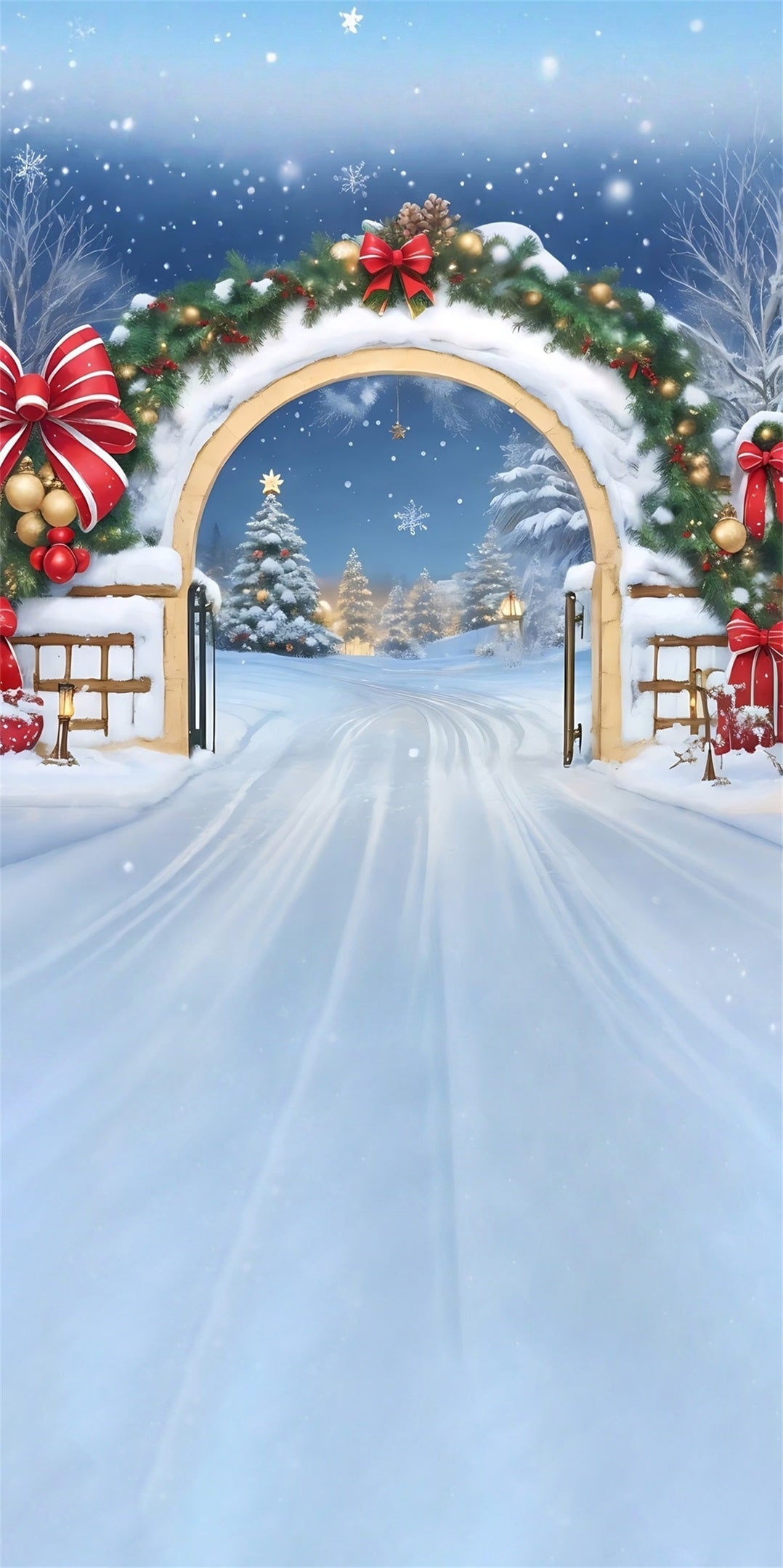 Holiday Backdrop Falling Snow Red Bow Arch Christmas Backdrops for Photography UK MRR8-105