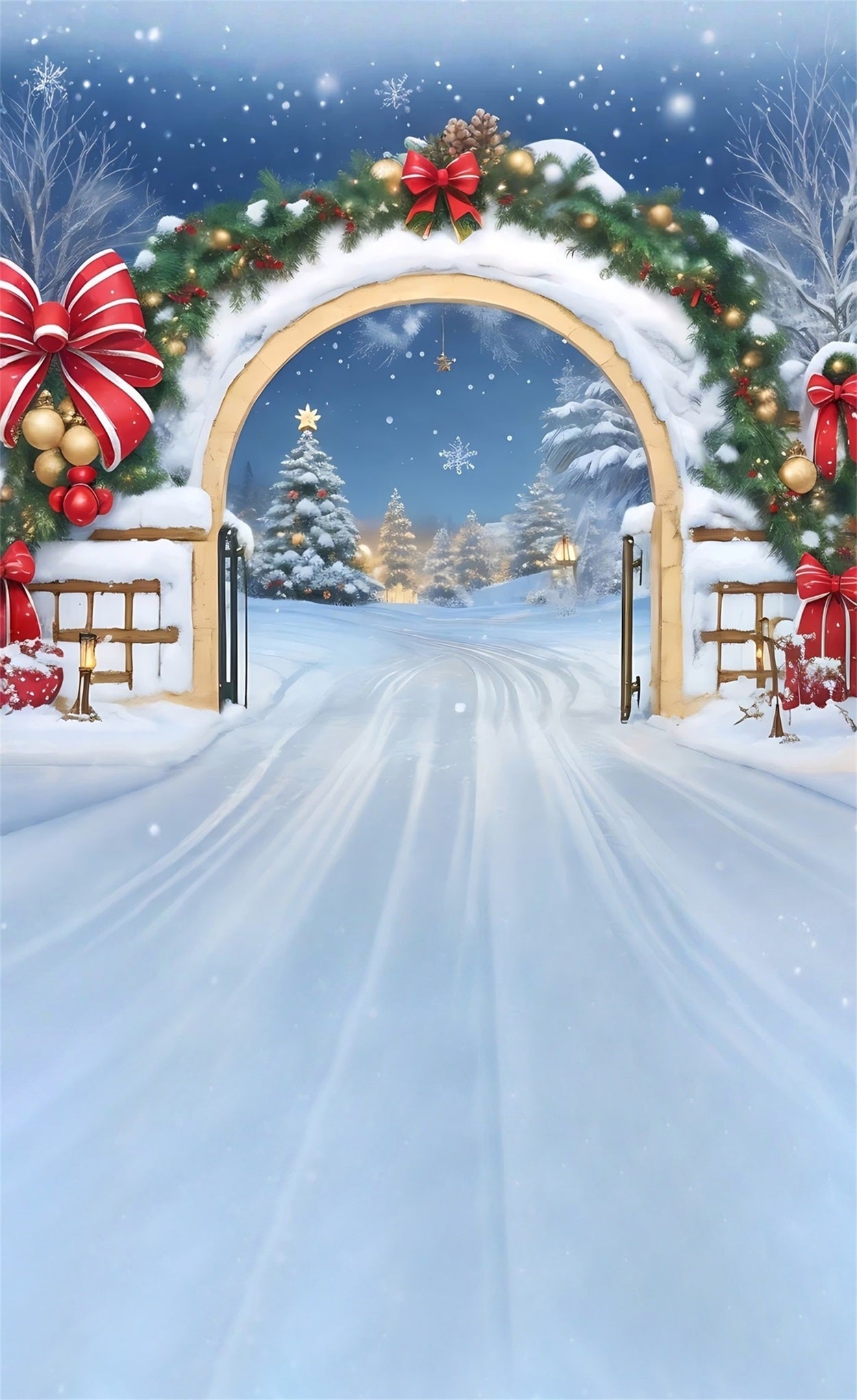 Holiday Backdrop Falling Snow Red Bow Arch Christmas Backdrops for Photography UK MRR8-105