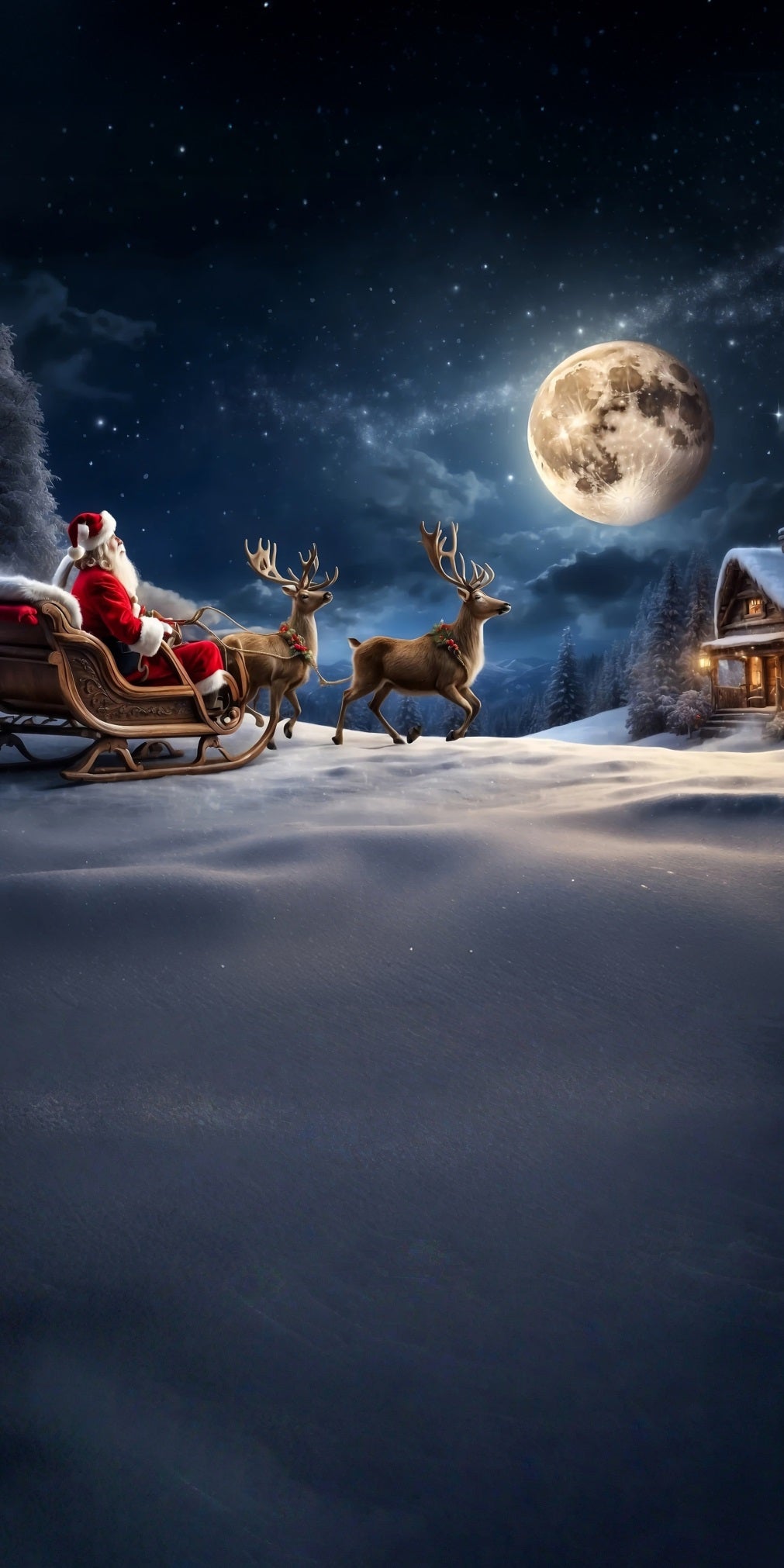 Christmas Village Backdrop Reindeer Sleigh Santa Claus Moonlit Night Christmas Photo Backdrops UK MRR8-106