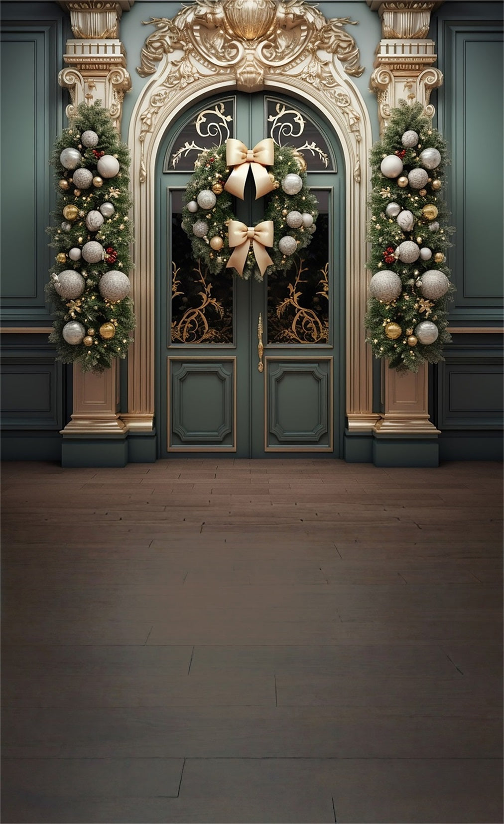 Backdrop Christmas Luxury Golden Gate Christmas Bow Wreath Christmas Backdrops sale UK MRR8-107