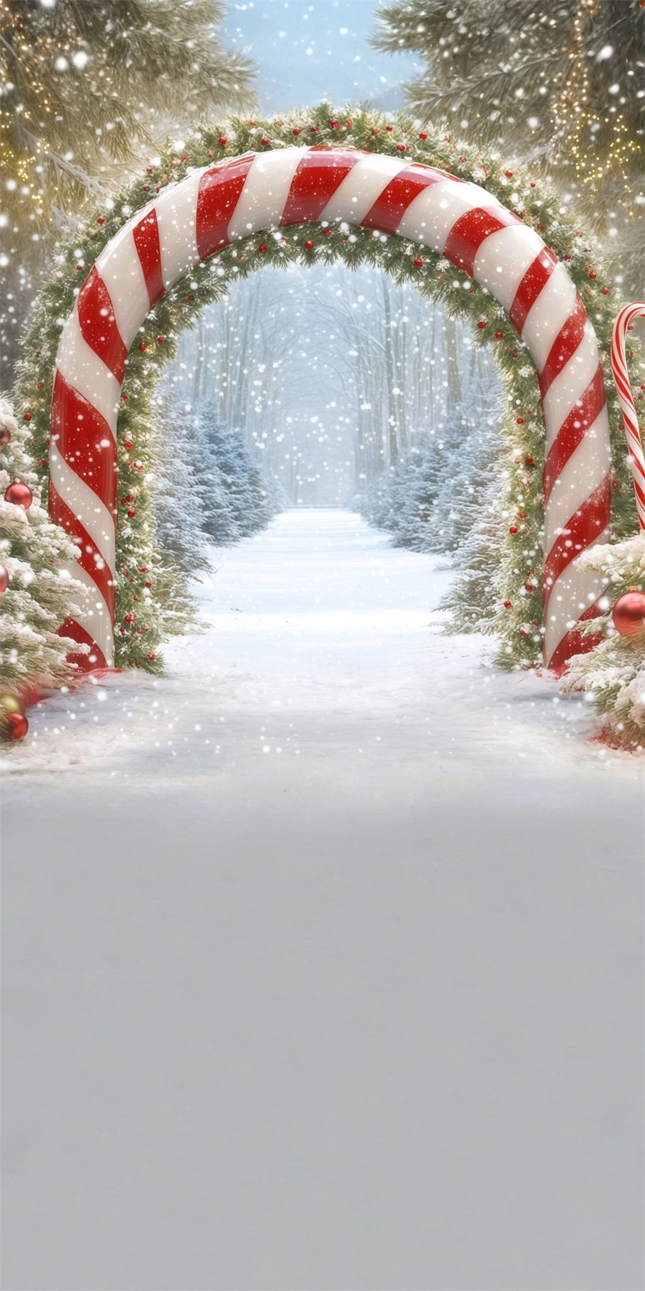 Holiday Backdrop Falling Snow Forest Candy Arch Professional Christmas Backdrops UK MRR8-108