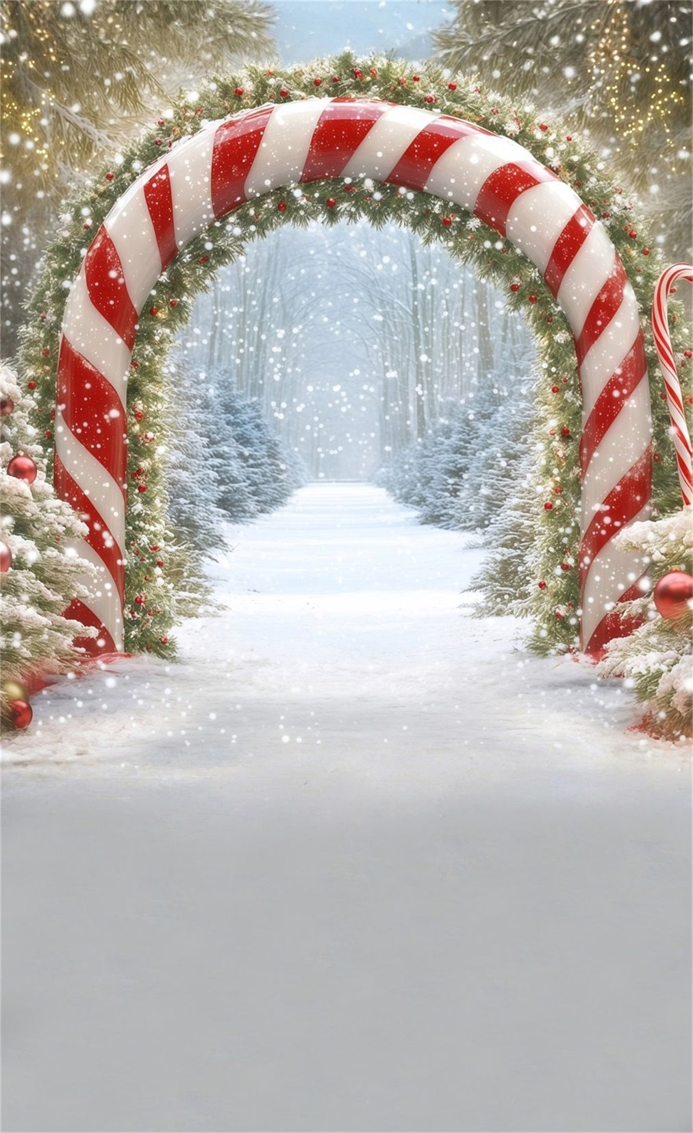 Holiday Backdrop Falling Snow Forest Candy Arch Professional Christmas Backdrops UK MRR8-108