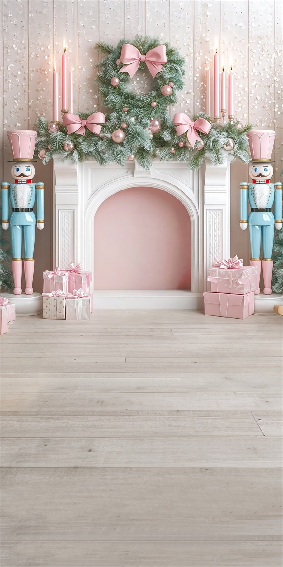 Christmas Fireplace Backdrop Blue and Pink Nutcracker Fireplace Backdrop Christmas UK MRR8-109