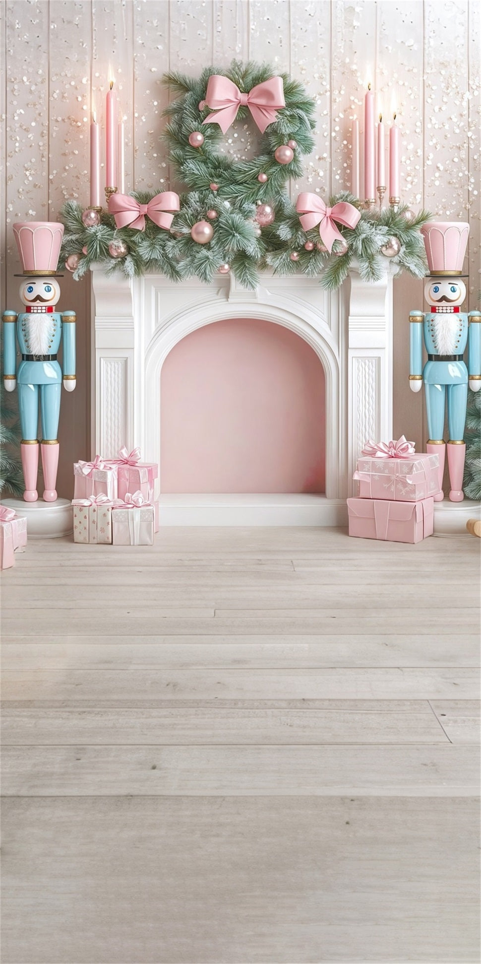 Christmas Fireplace Backdrop Blue and Pink Nutcracker Fireplace Backdrop Christmas UK MRR8-109