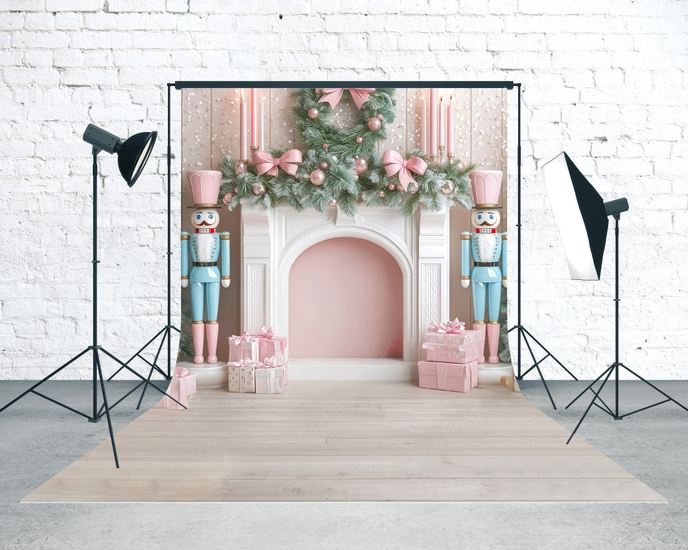 Christmas Fireplace Backdrop Blue and Pink Nutcracker Fireplace Backdrop Christmas UK MRR8-109