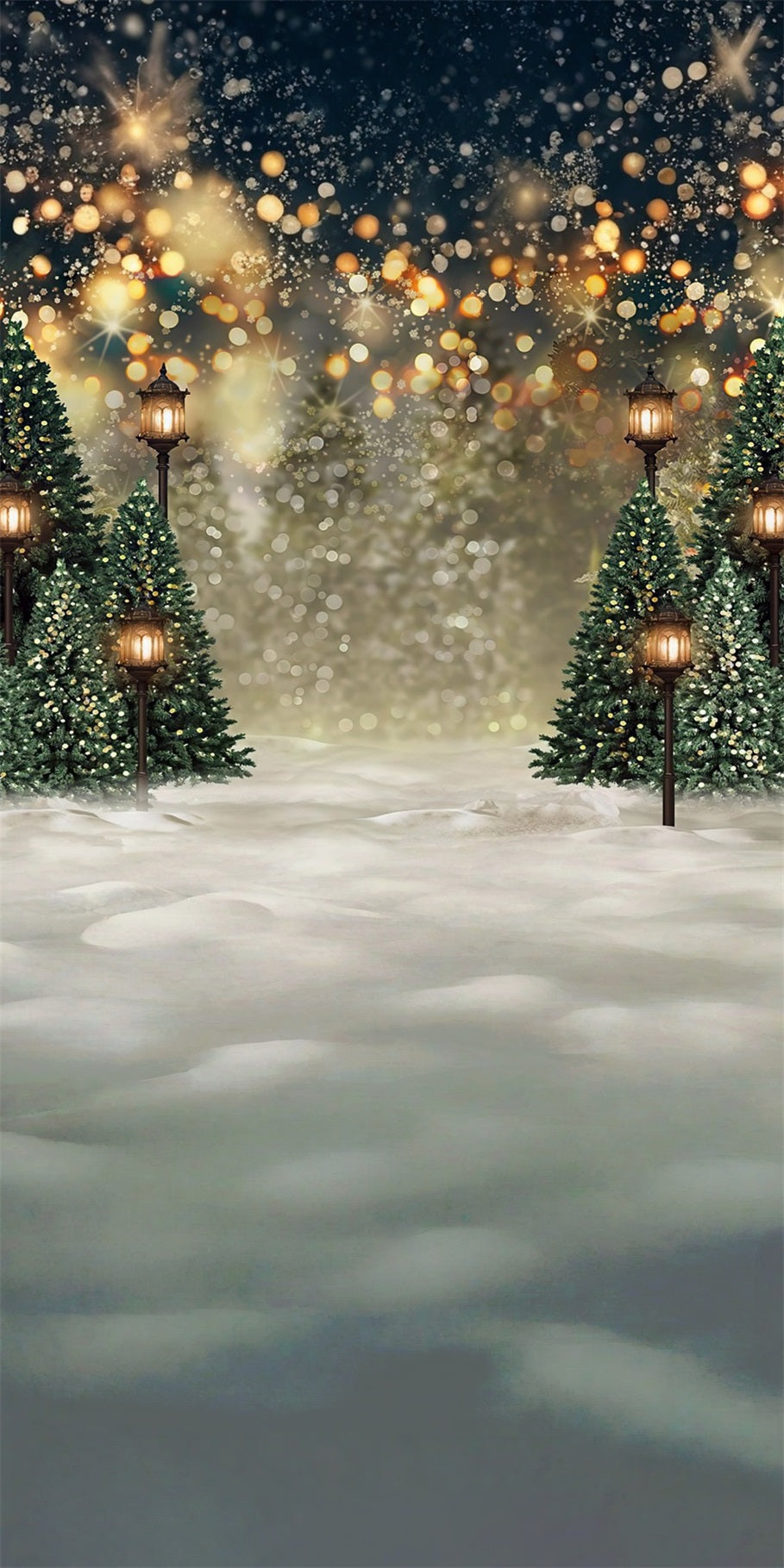 Christmas Tree Farm Backdrop Fantasy Glow Bokeh Warm Streetlight Christmas Photography Backdrops UK MRR8-111