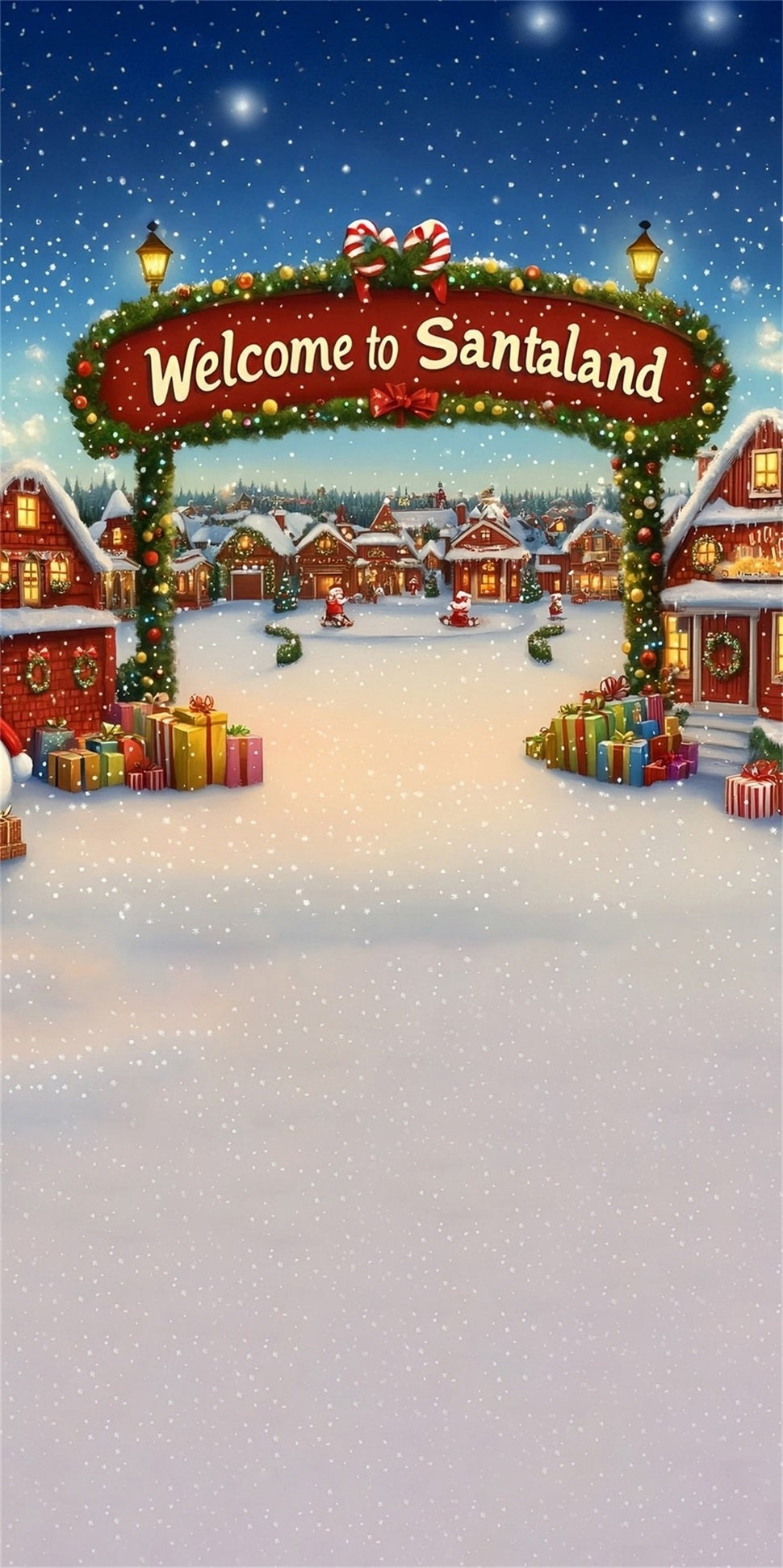 Christmas Village Backdrop Town Gate Welcome to Santaland High Resolution Christmas Backdrop UK MRR8-114