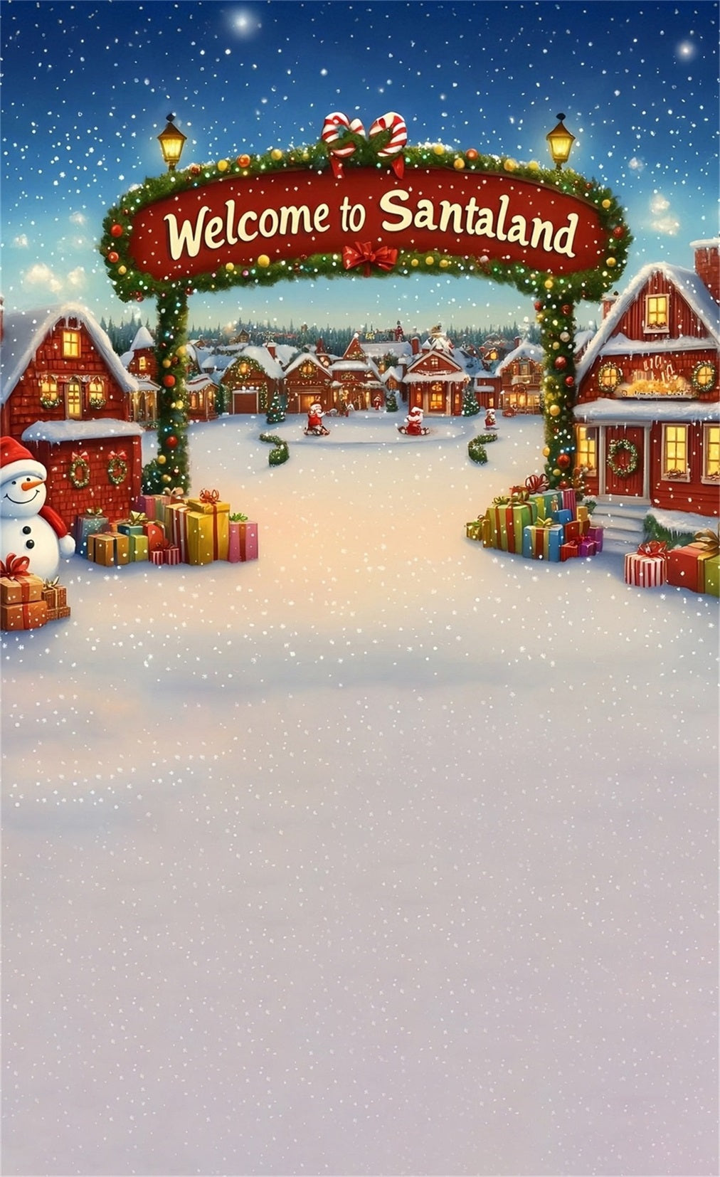 Christmas Village Backdrop Town Gate Welcome to Santaland High Resolution Christmas Backdrop UK MRR8-114