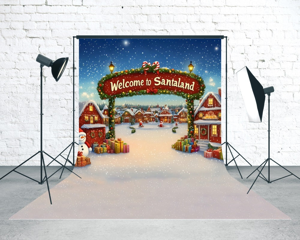 Christmas Village Backdrop Town Gate Welcome to Santaland High Resolution Christmas Backdrop UK MRR8-114