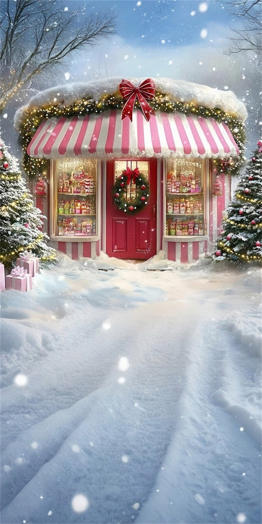 Holiday Backdrop Snowy Christmas Dessert Shop Christmas Backdrop Photography UK MRR8-115