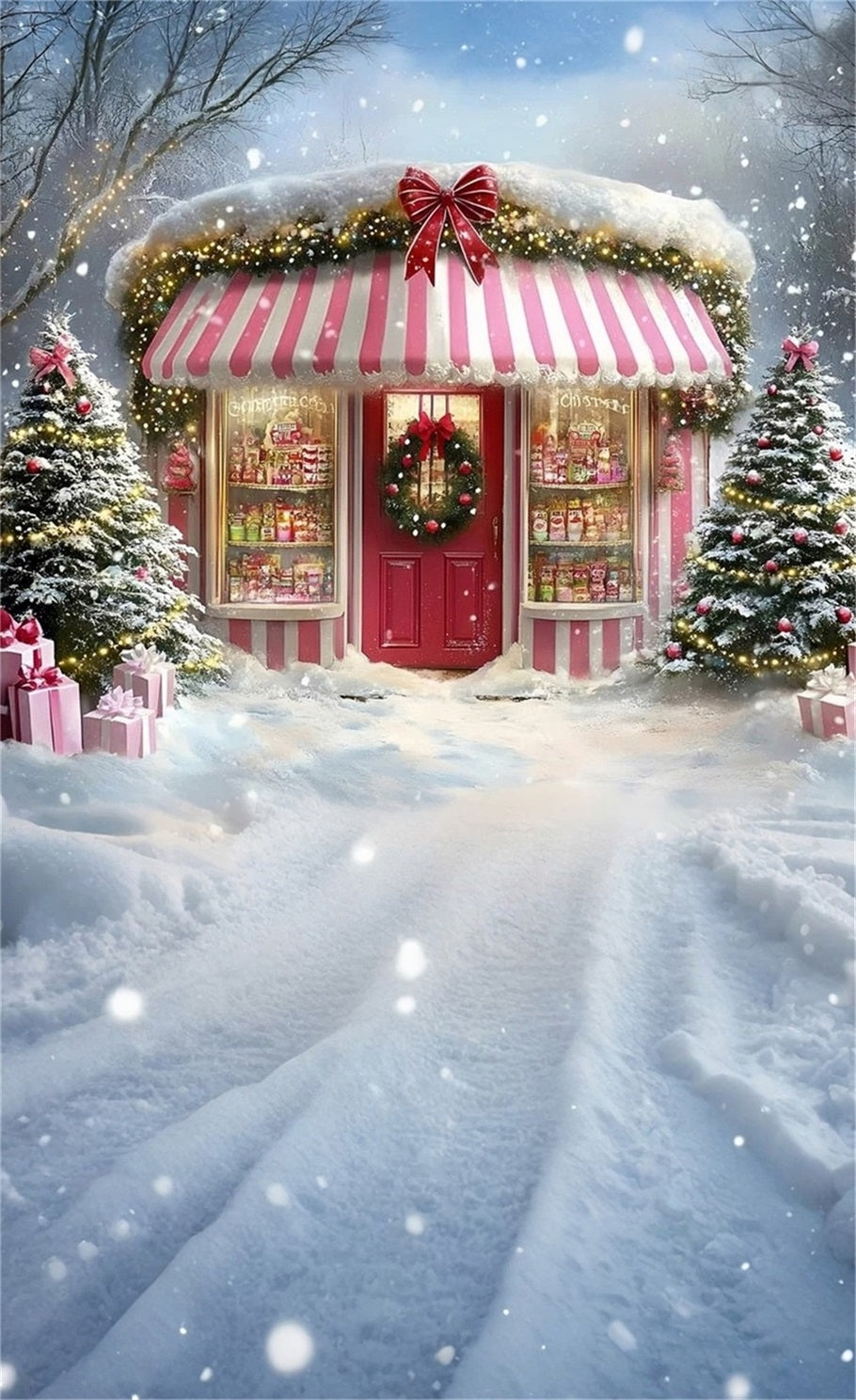 Holiday Backdrop Snowy Christmas Dessert Shop Christmas Backdrop Photography UK MRR8-115