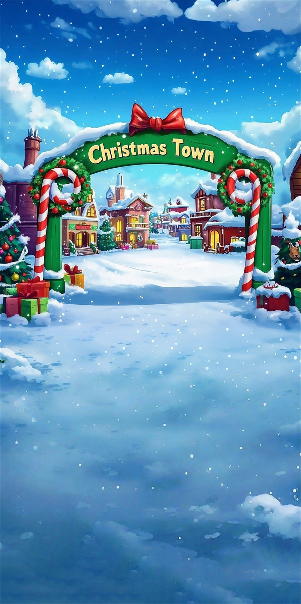 Christmas Village Backdrop Christmas Town Entrance Candy Gate Christmas Photo Backdrop UK MRR8-118