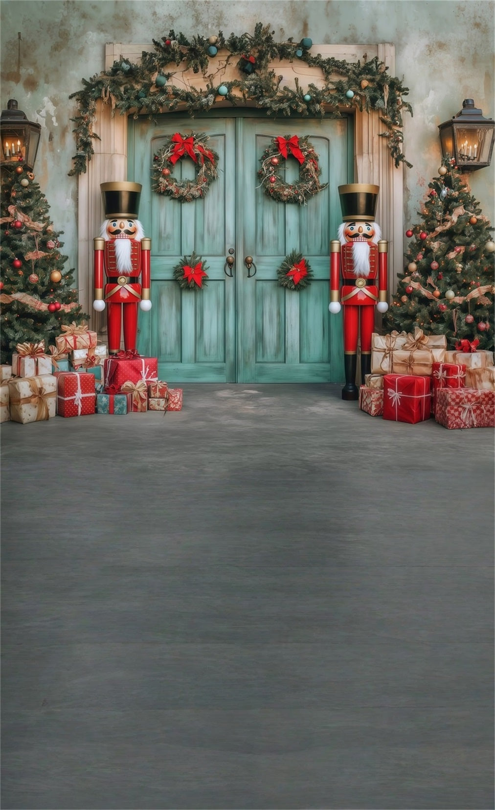 Holiday Backdrop Nutcracker Christmas Blue Wooden Door Christmas Backdrops for Photography UK MRR8-120
