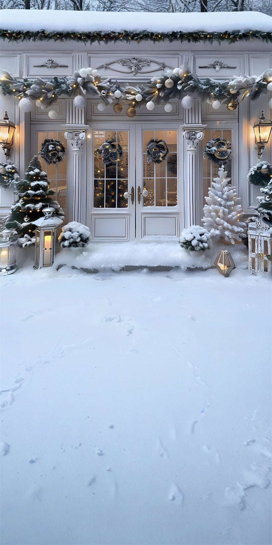 White Christmas Backdrop Vintage Warm Light Christmas Gate Christmas Backdrops sale UK MRR8-122