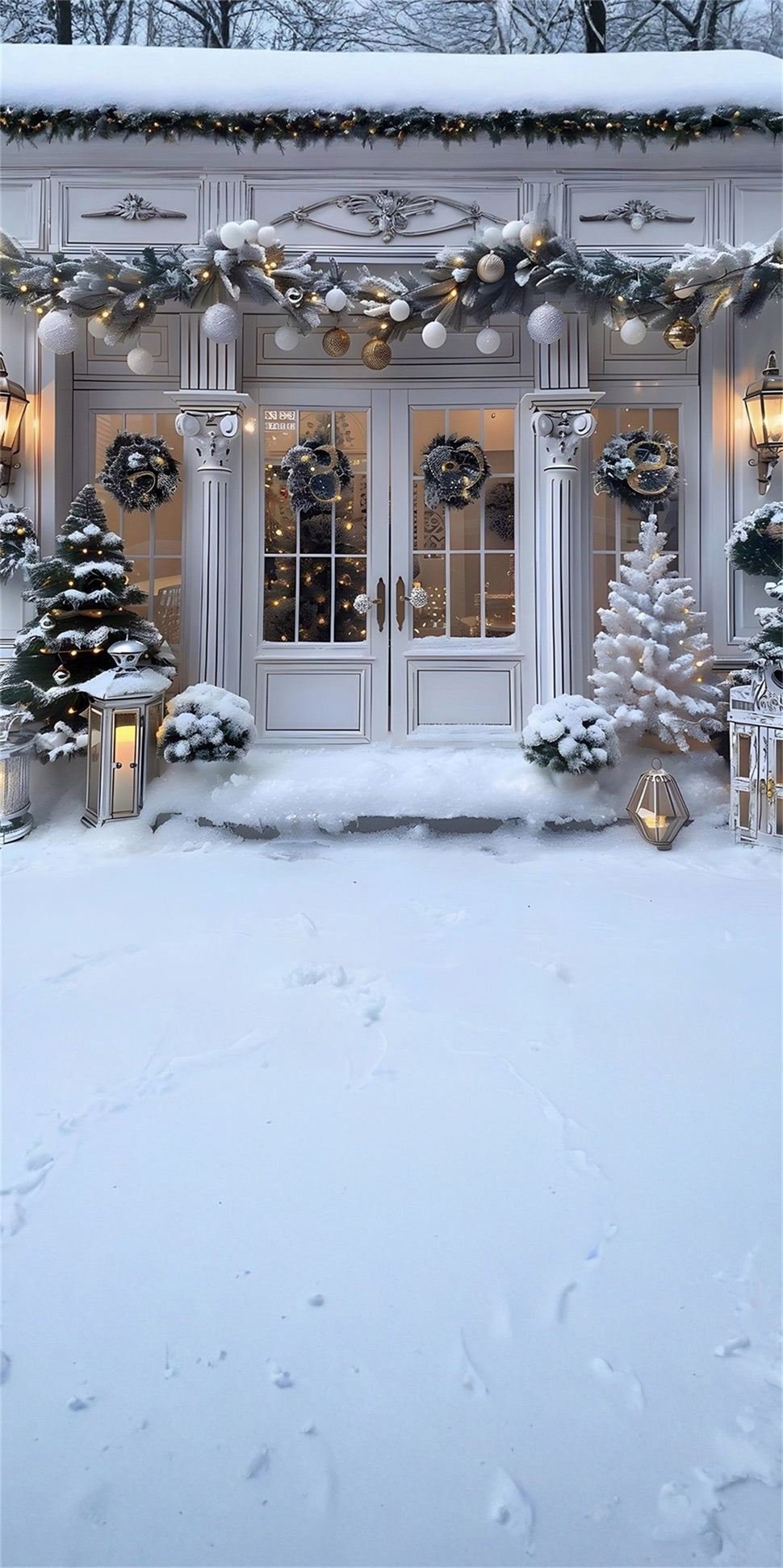 White Christmas Backdrop Vintage Warm Light Christmas Gate Christmas Backdrops sale UK MRR8-122