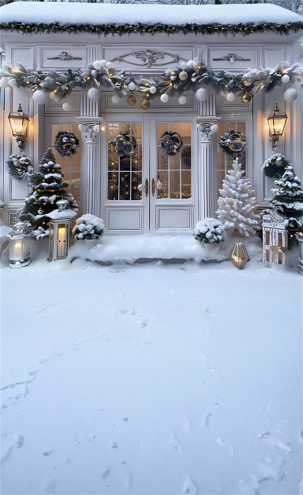 White Christmas Backdrop Vintage Warm Light Christmas Gate Christmas Backdrops sale UK MRR8-122