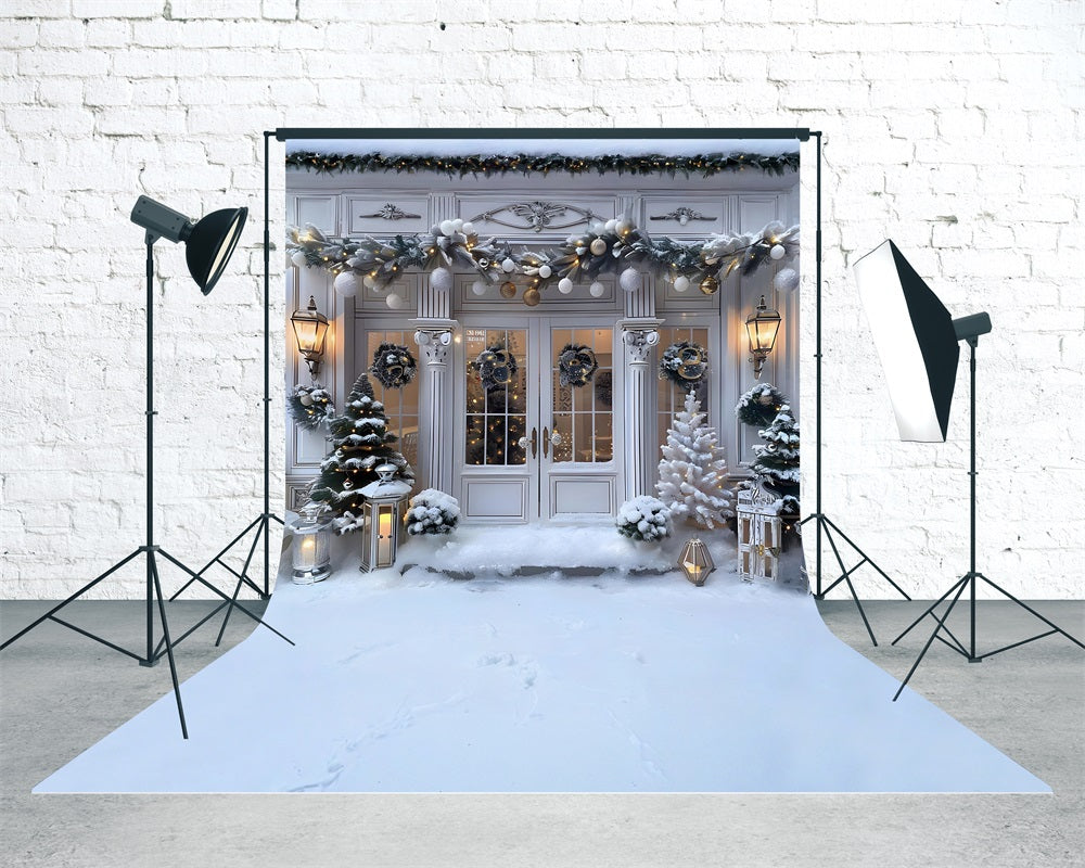 White Christmas Backdrop Vintage Warm Light Christmas Gate Christmas Backdrops sale UK MRR8-122