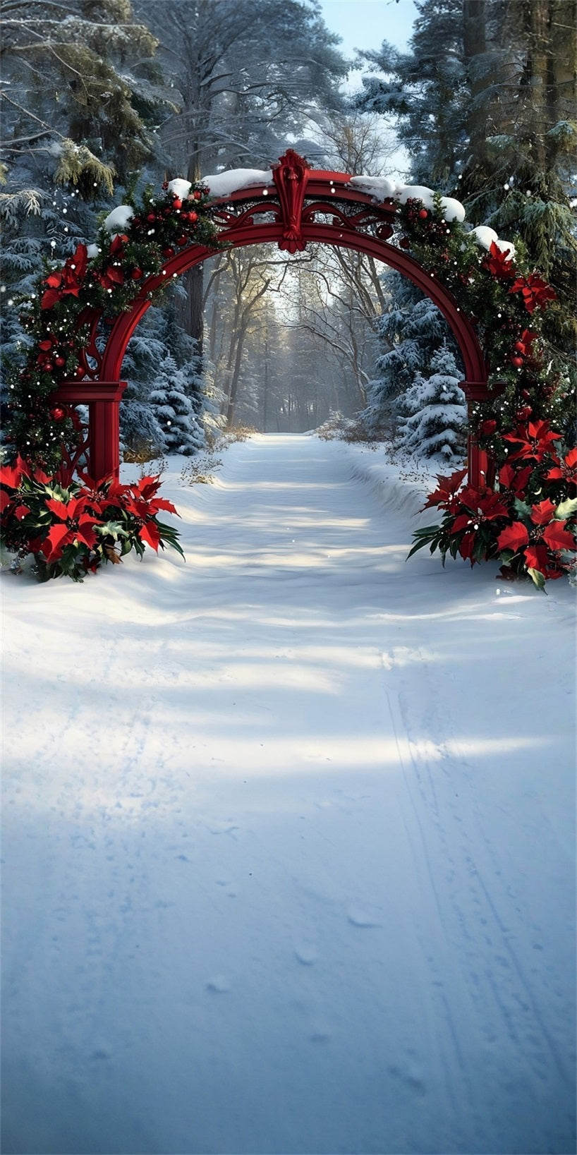 Christmas Tree Farm Backdrop Crimson Christmas Arch Cedar Grove Trail Professional Christmas Backdrops UK MRR8-123