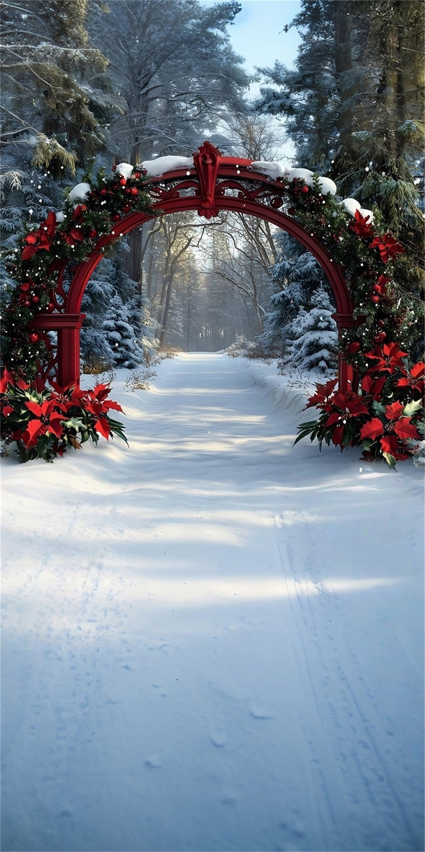 Christmas Tree Farm Backdrop Crimson Christmas Arch Cedar Grove Trail Professional Christmas Backdrops UK MRR8-123