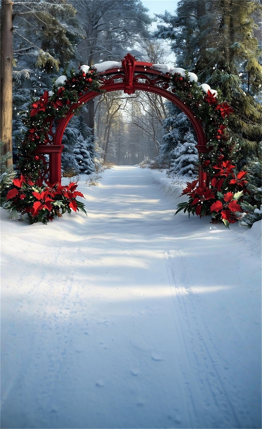 Christmas Tree Farm Backdrop Crimson Christmas Arch Cedar Grove Trail Professional Christmas Backdrops UK MRR8-123