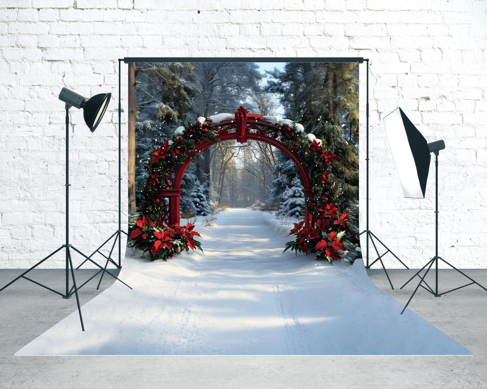 Christmas Tree Farm Backdrop Crimson Christmas Arch Cedar Grove Trail Professional Christmas Backdrops UK MRR8-123