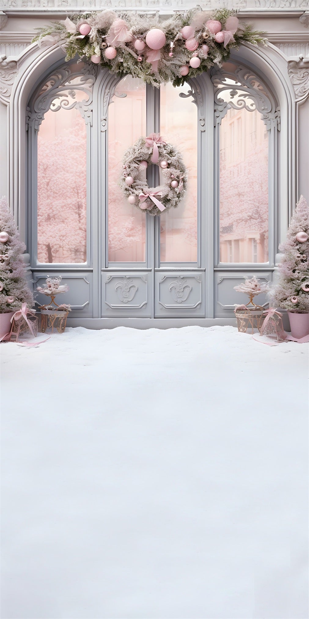 Pink Christmas Backdrop Pink Christmas Wreath Glass Door Backdrop Christmas UK MRR8-124