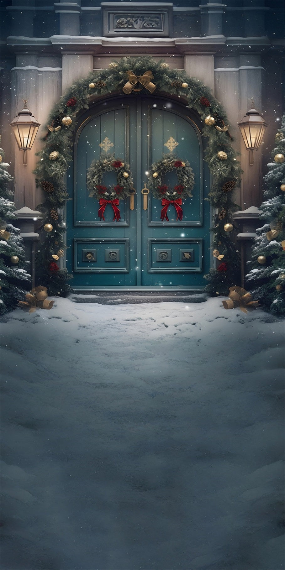 Christmas Backdrop Photography Classic Peacock Blue Christmas Wreath Gate Christmas Backdrops 10x10 UK MRR8-125