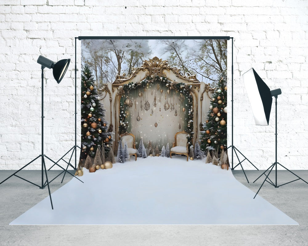 Christmas Tree Backdrop Luxury Christmas Fence Gold Decoration Christmas Backdrop Photography UK MRR8-130