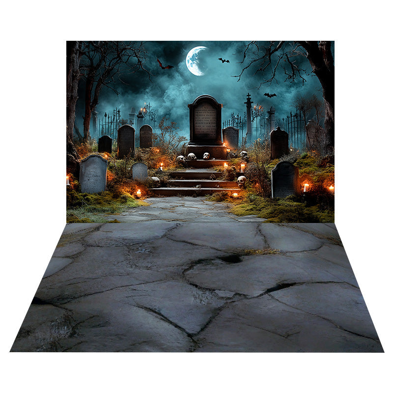 Candlelit Graveyard Shadows Backdrop+Cracked Stone Floor Backdrop UK MRR8-136