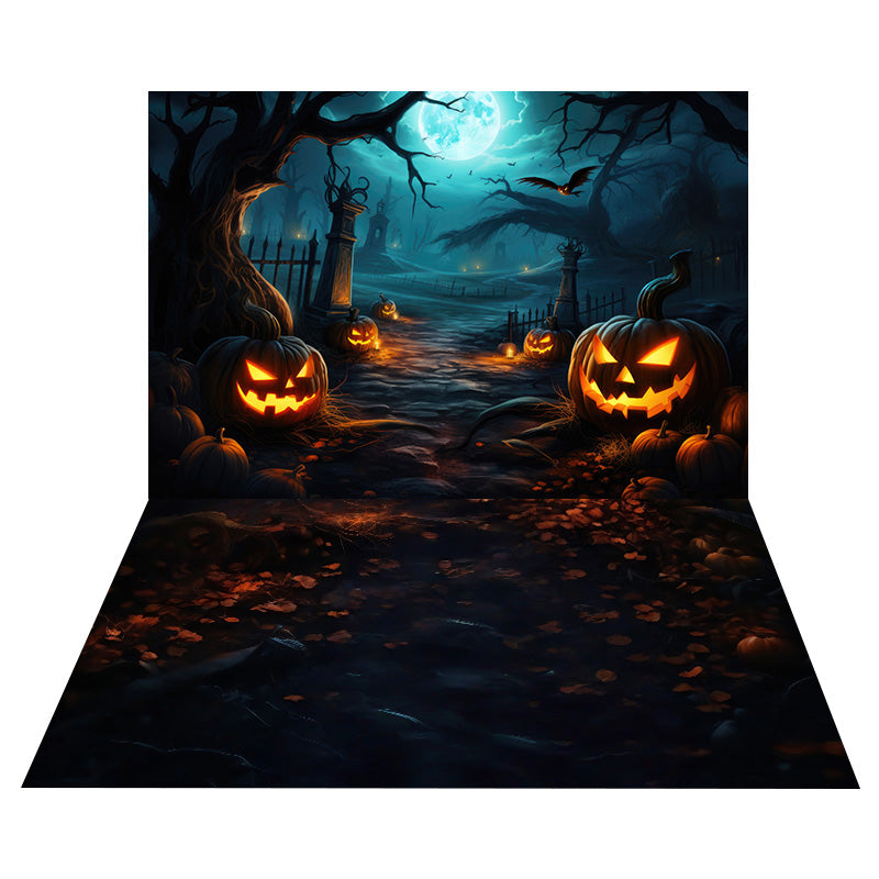 Pumpkin Moon Graveyard Backdrop+Leaf Dark Floor Backdrop UK MRR8-143