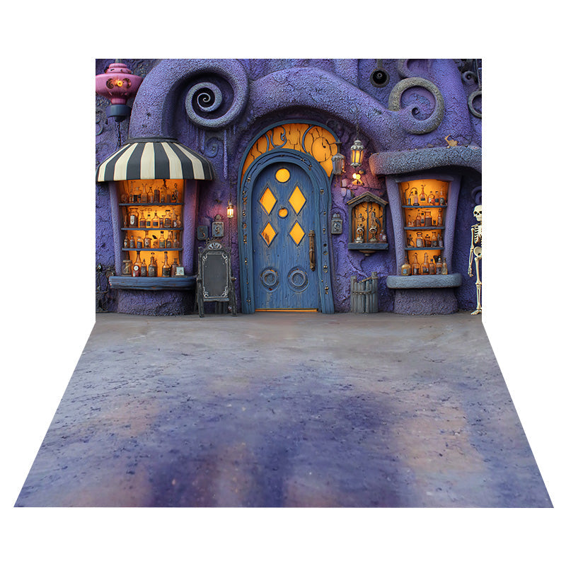 Halloween Witch Shop Backdrop+Purple Grunge Texture Floor Backdrop UK MRR8-146