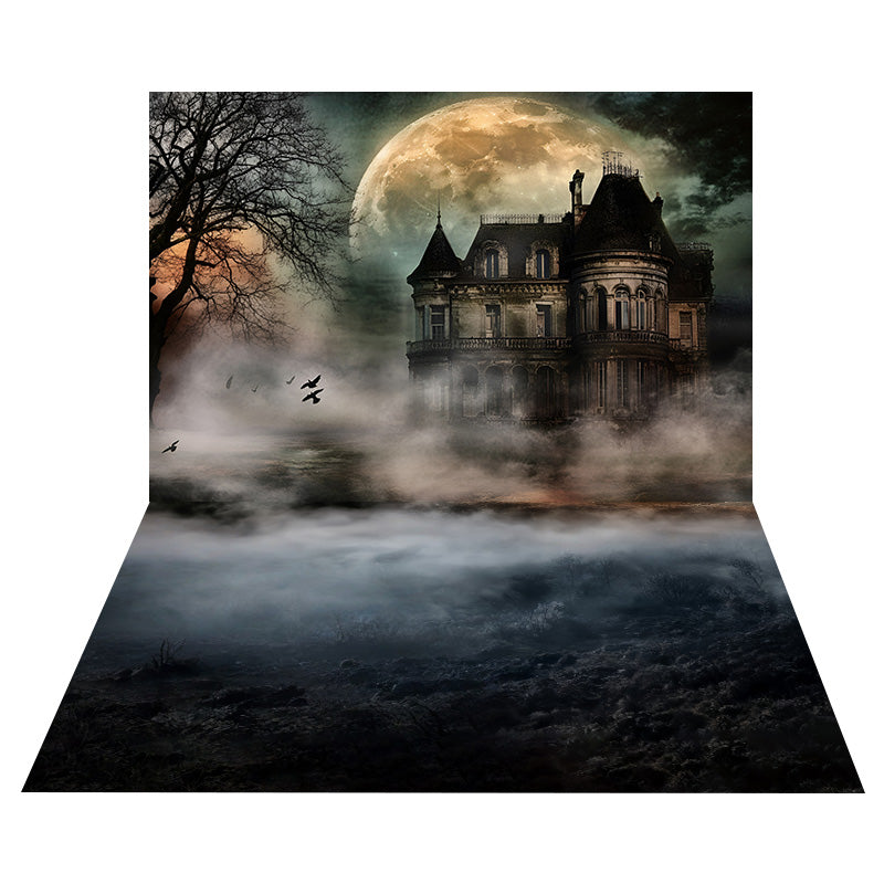Haunted Moon Mansion Backdrop+Dark Misty Swamp Floor Backdrop UK MRR8-147